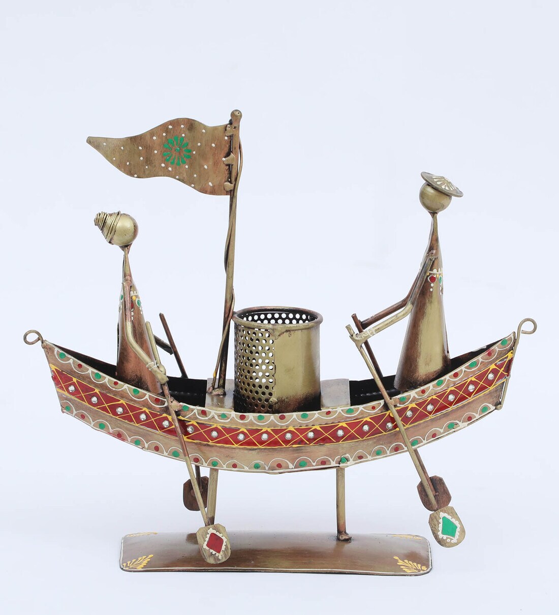 Buy Hand Painted-Boat Multicolour Metal -Pen Stand at 7% OFF by