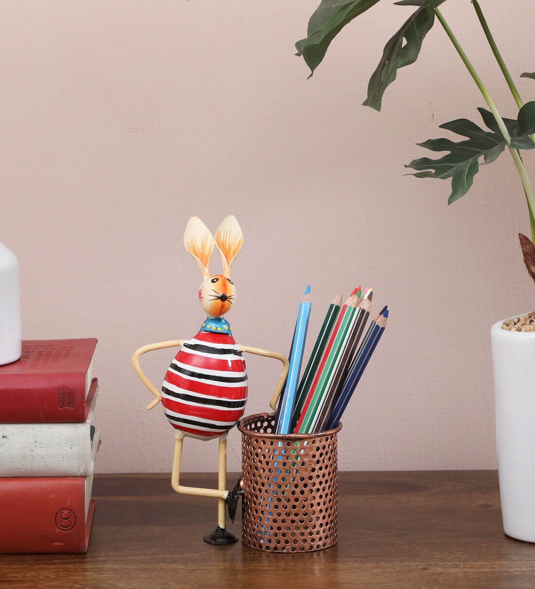 Buy Metal Multicolour Hand Painted Rabbit Pen Stand By Padmavati Art ...
