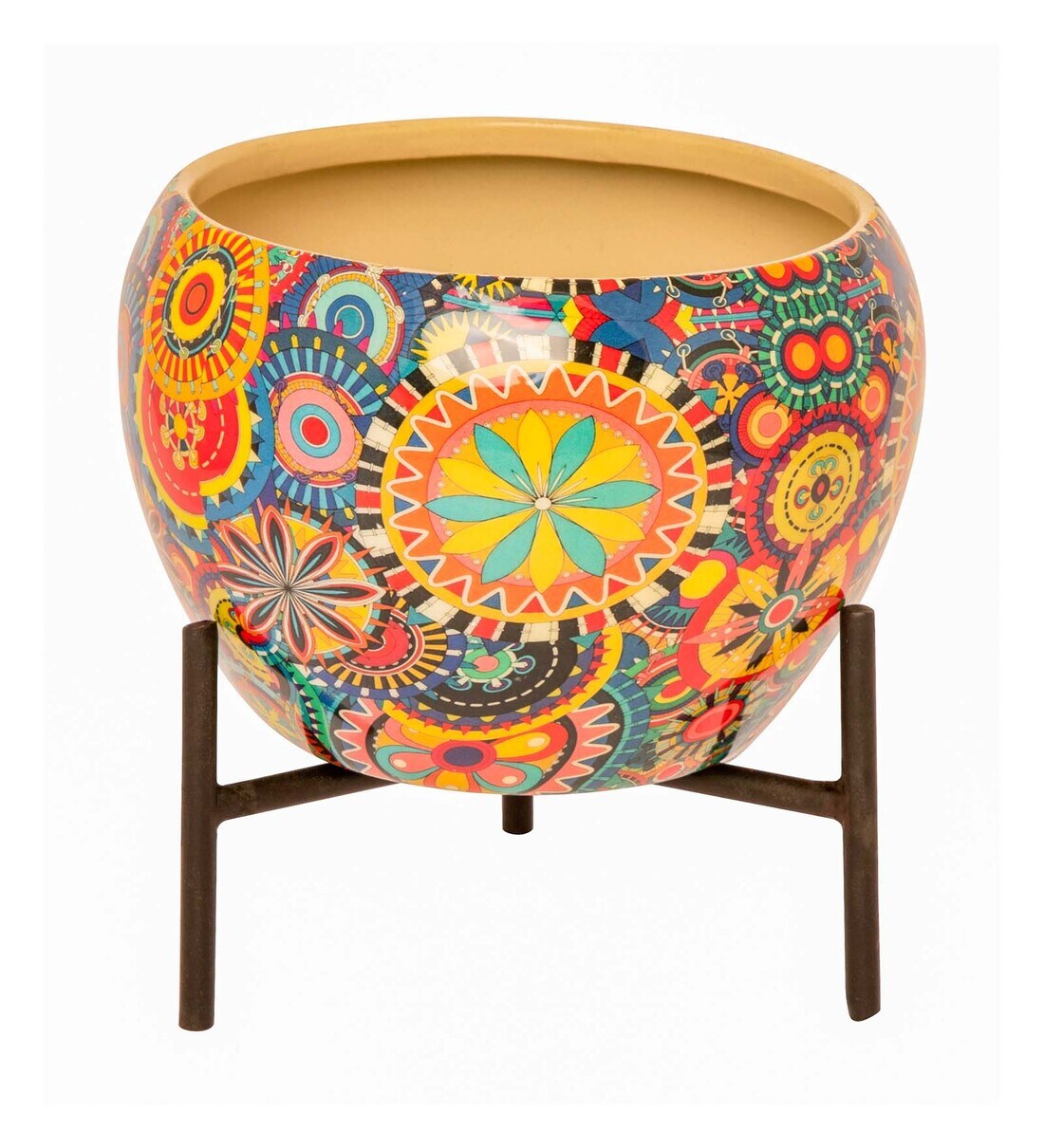 Buy Metal Planter With Stand In Multi Color Floral Design By House Of Sajja Online Desk Pots