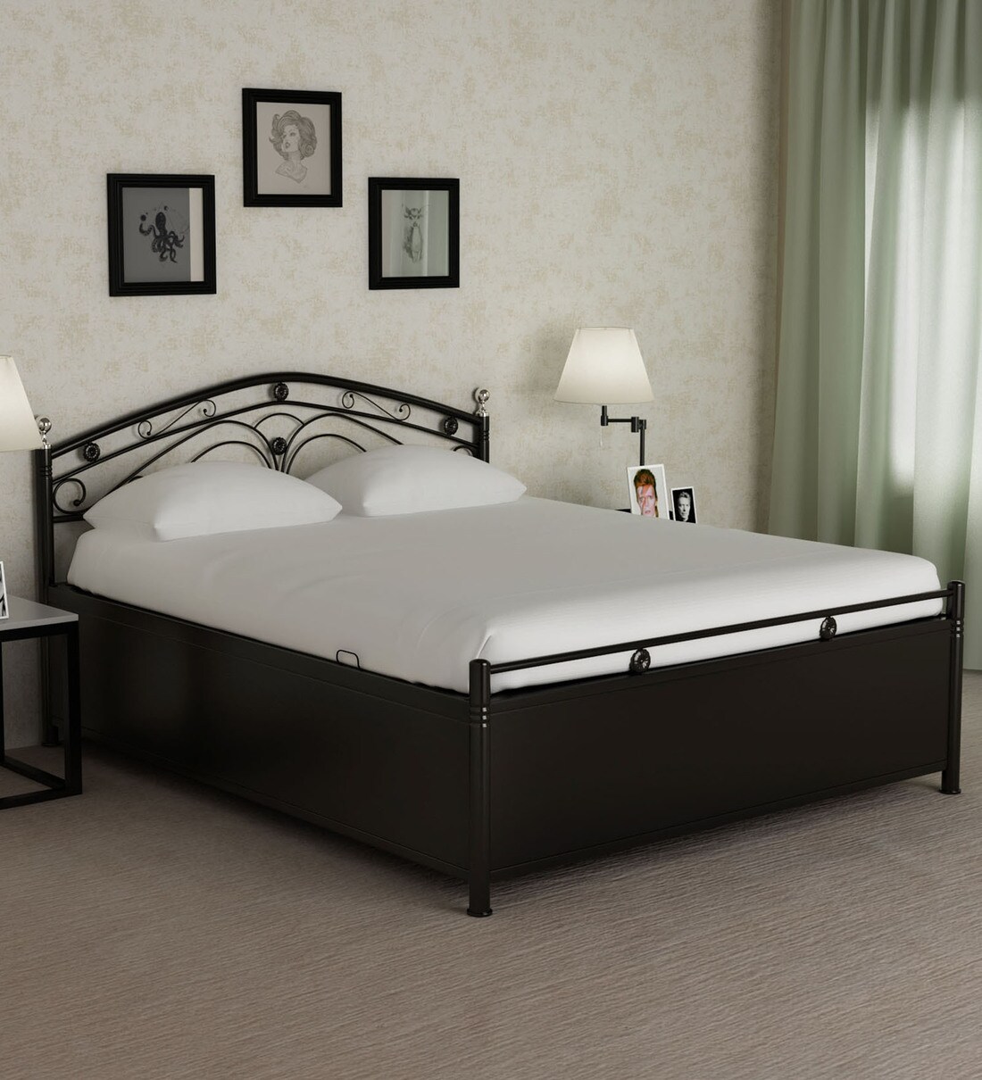 Buy Martha Metallic Queen Size Bed with Hydraulic Storage in Black