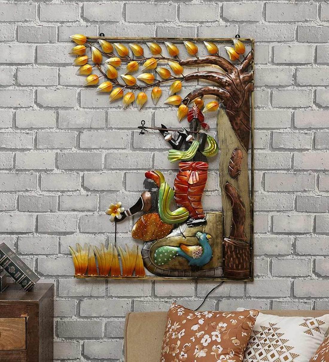 Buy Iron Radha Krishna Wall Art With Led In Yellow at 20% OFF by