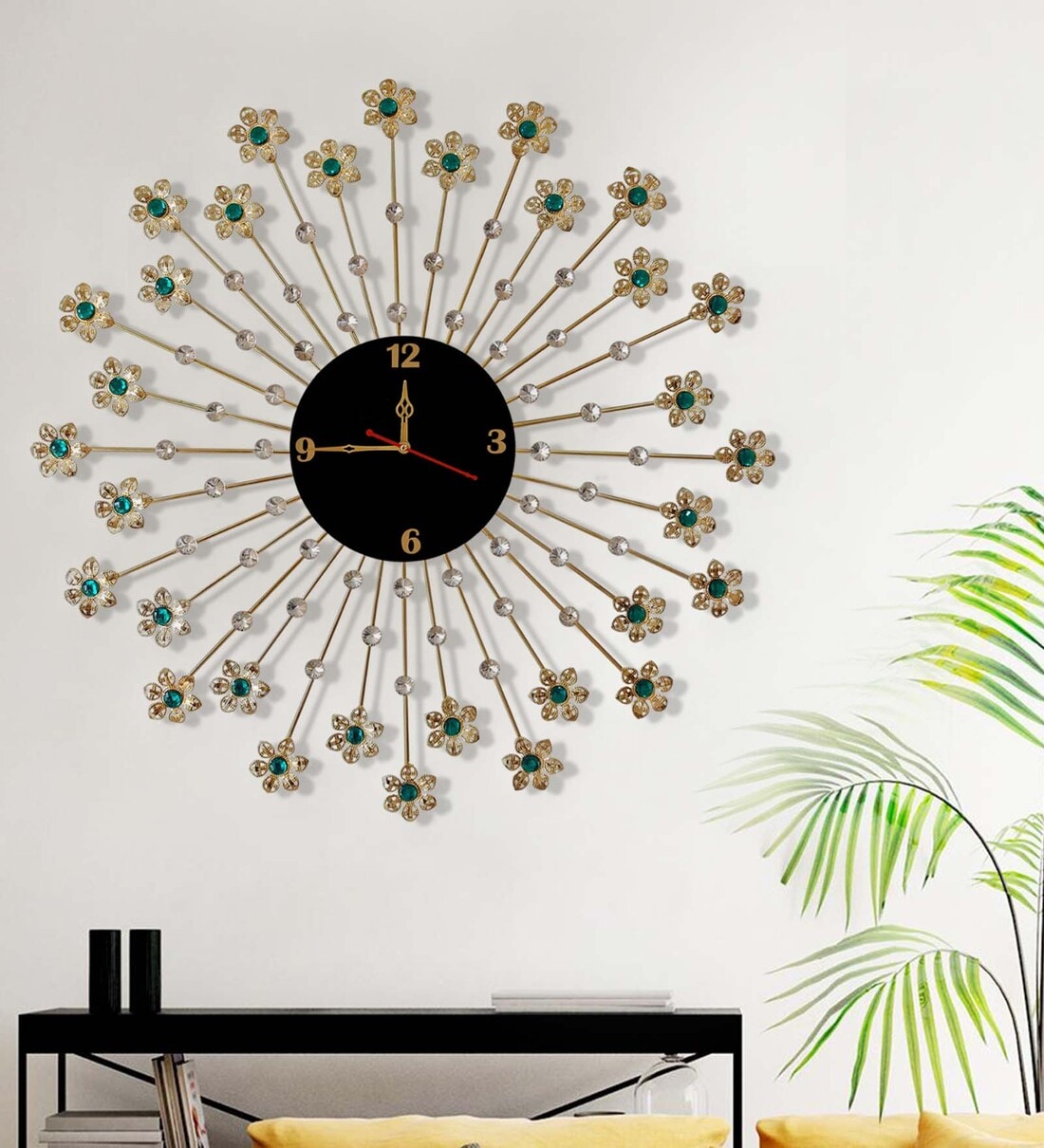 Buy Metal Royal Floral Diamond Studded Wall Clock By FunkyDecors