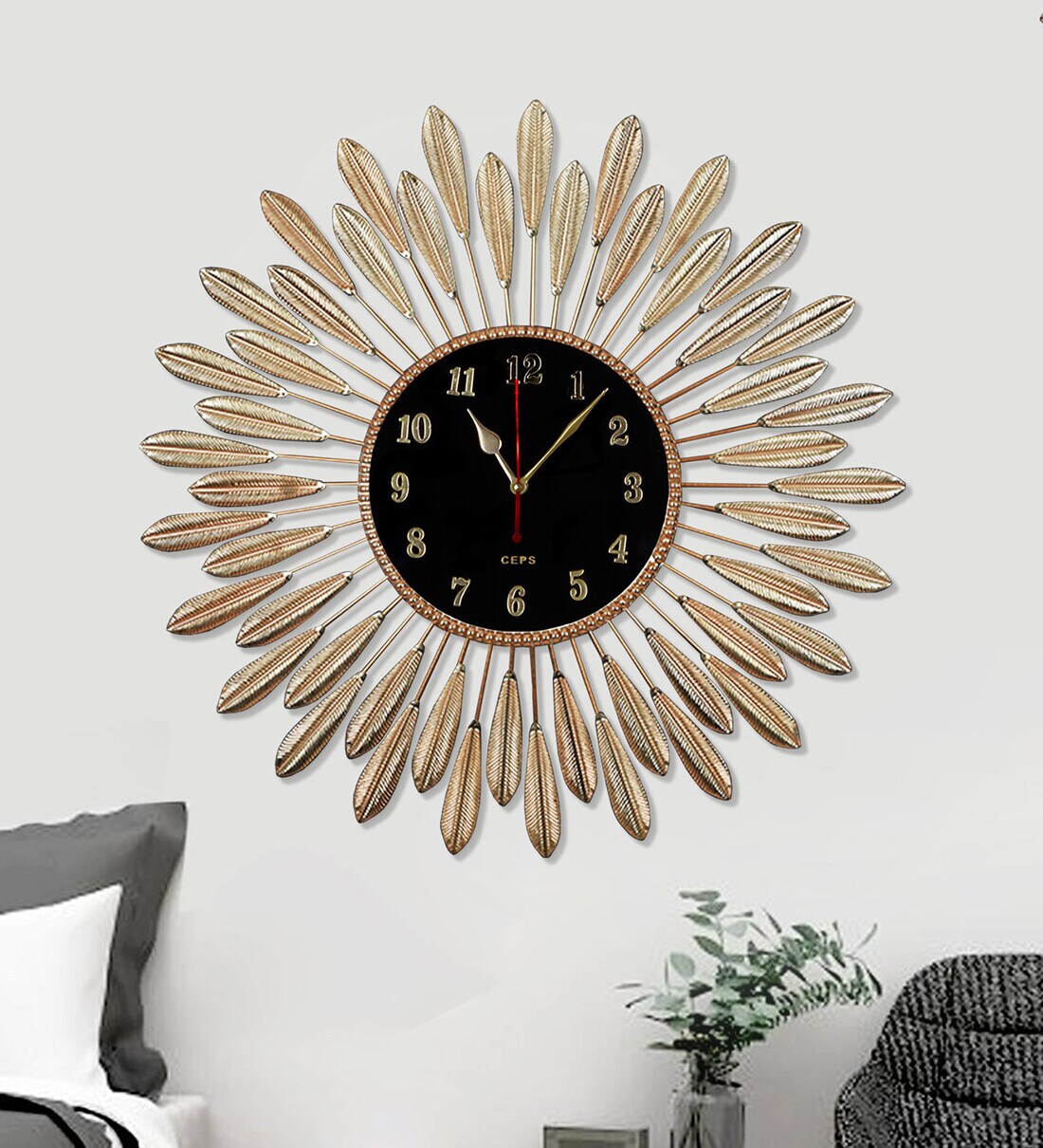 Metal Royal Floral Diamond Studded Wall Clock