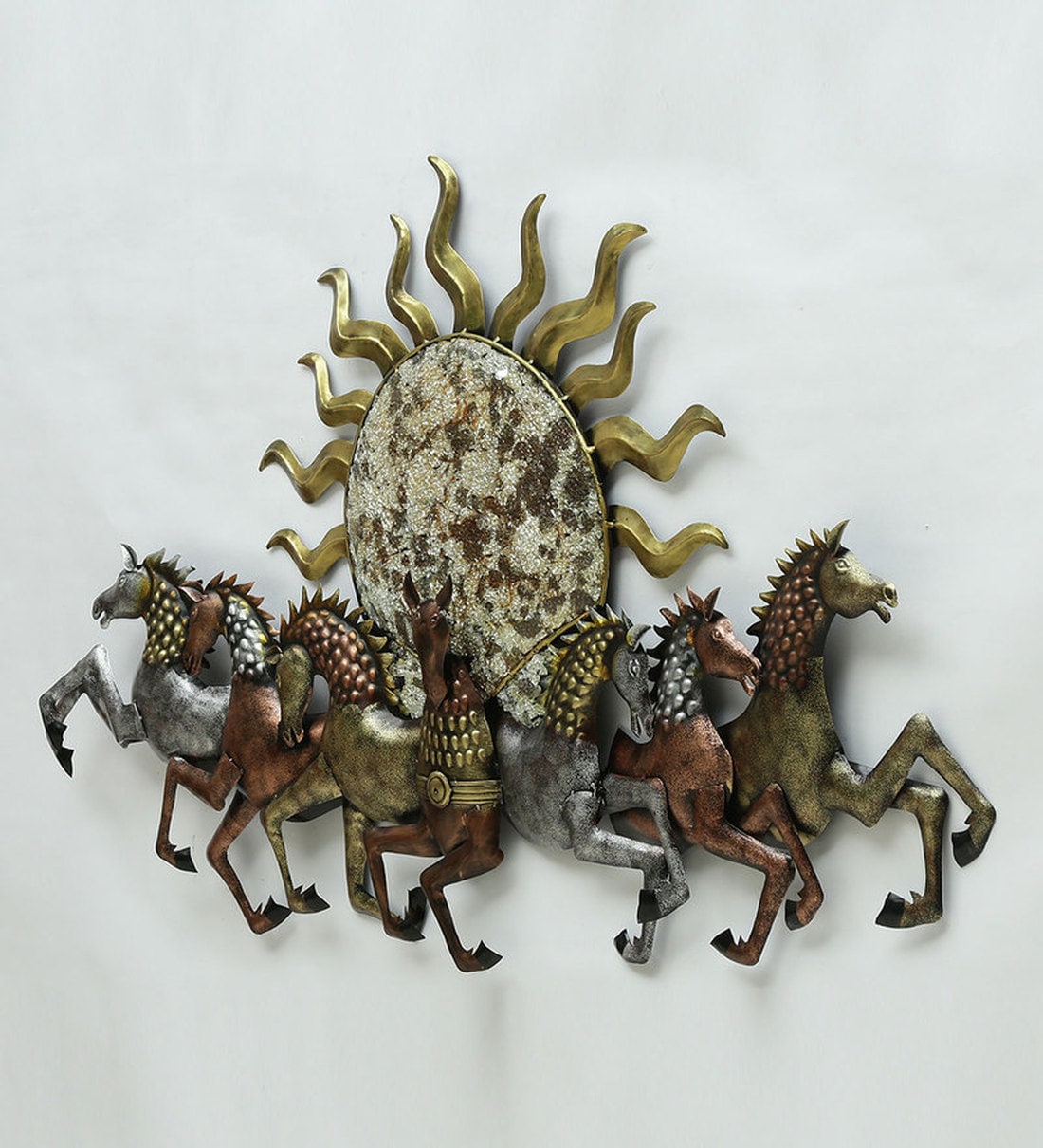 Buy Iron 7 Running Horse Wall Art With LED In Gold By Malik Design Online Wildlife Metal Art