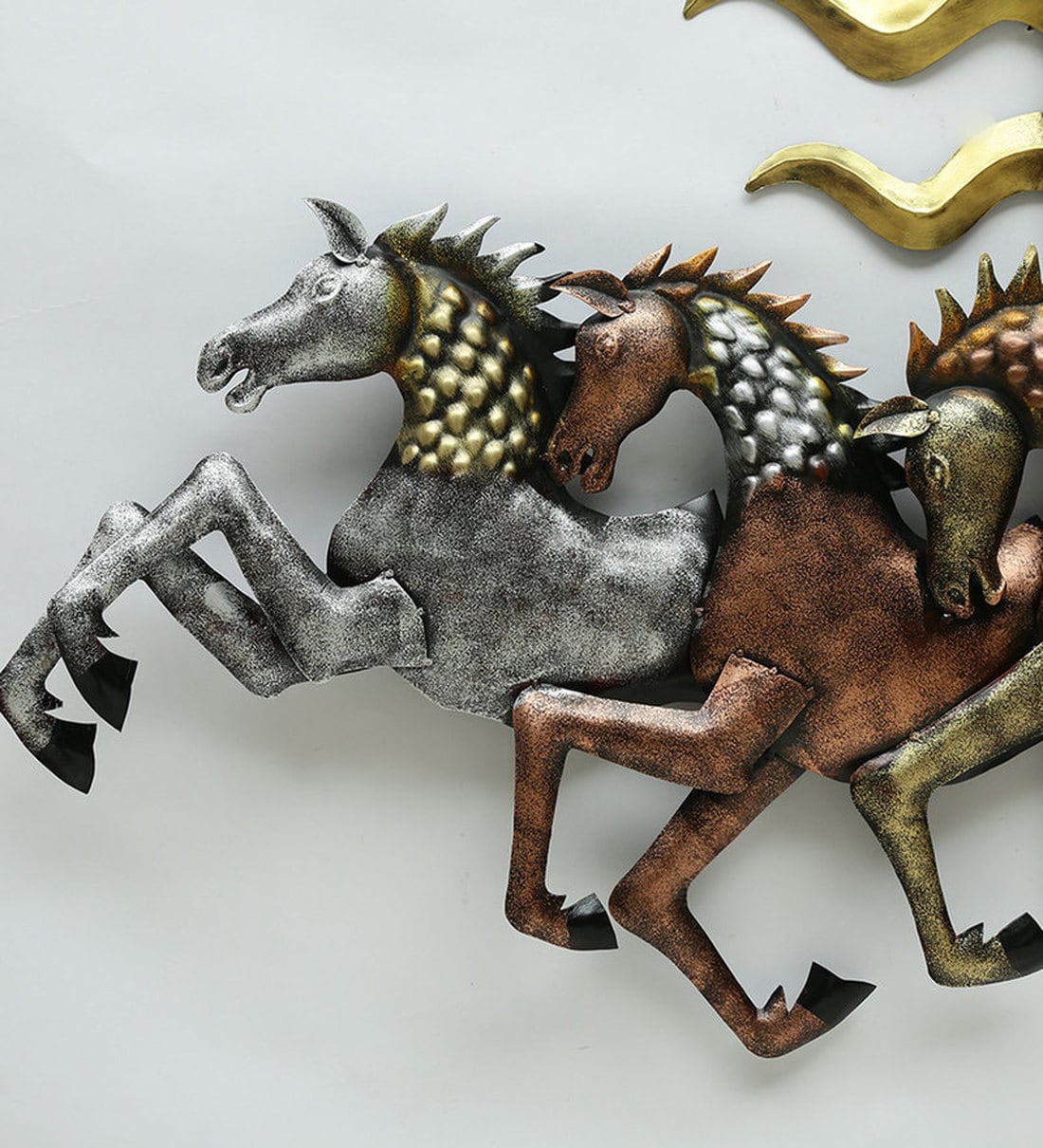 Buy Iron 7 Running Horse Wall Art With LED In Gold By Malik Design Online Wildlife Metal Art