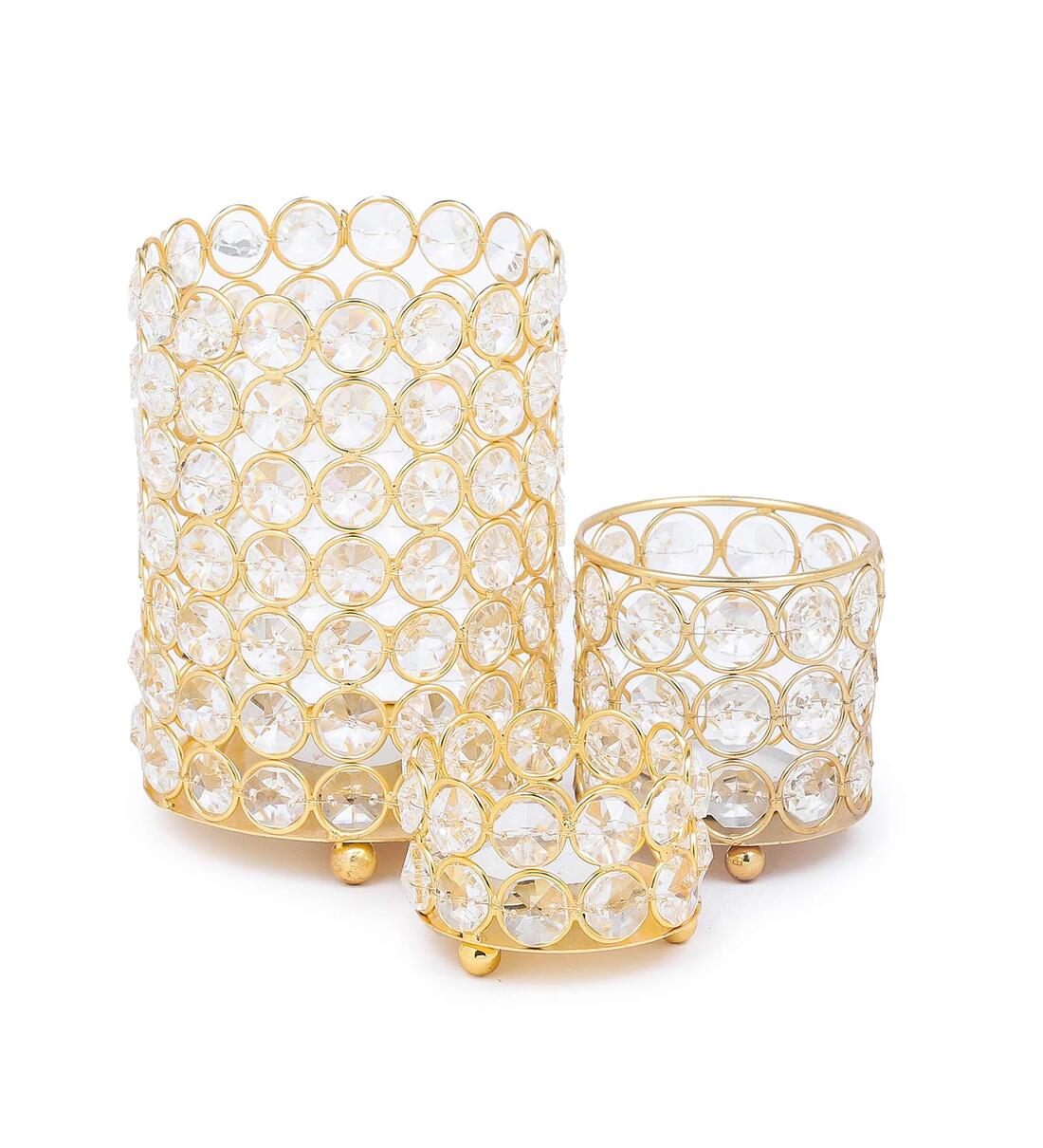 Buy Metal Set Of 3 Crystal Tealight Candle Holders By Tied Ribbons