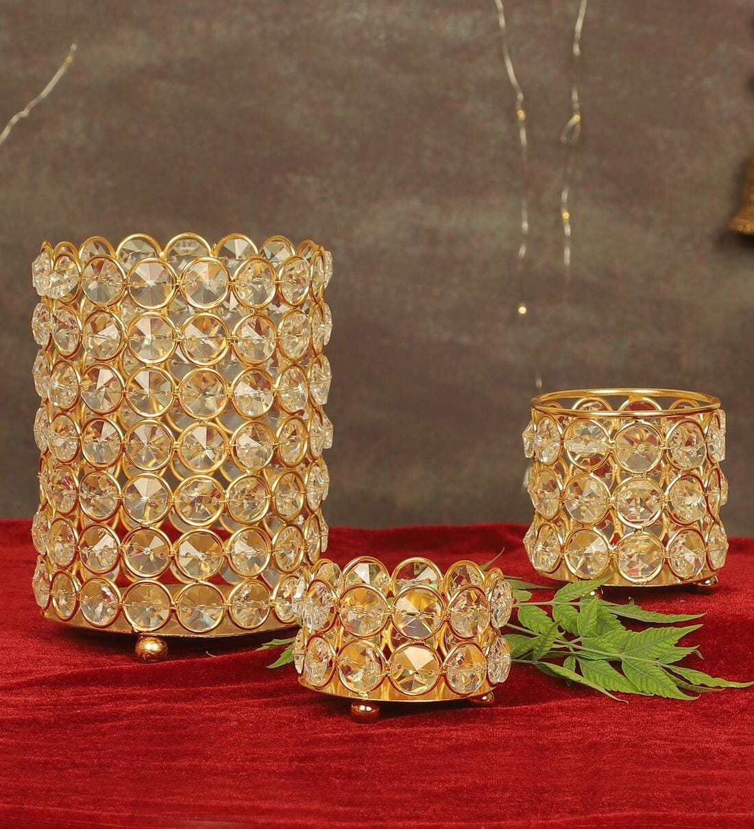 Buy Metal Set Of 3 Crystal Tealight Candle Holders By Tied Ribbons