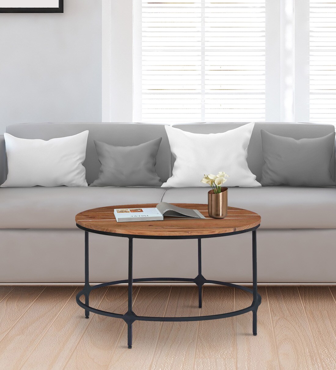 Buy Metalico Round Coffee Table In Natural & Black Finish at 2 OFF by