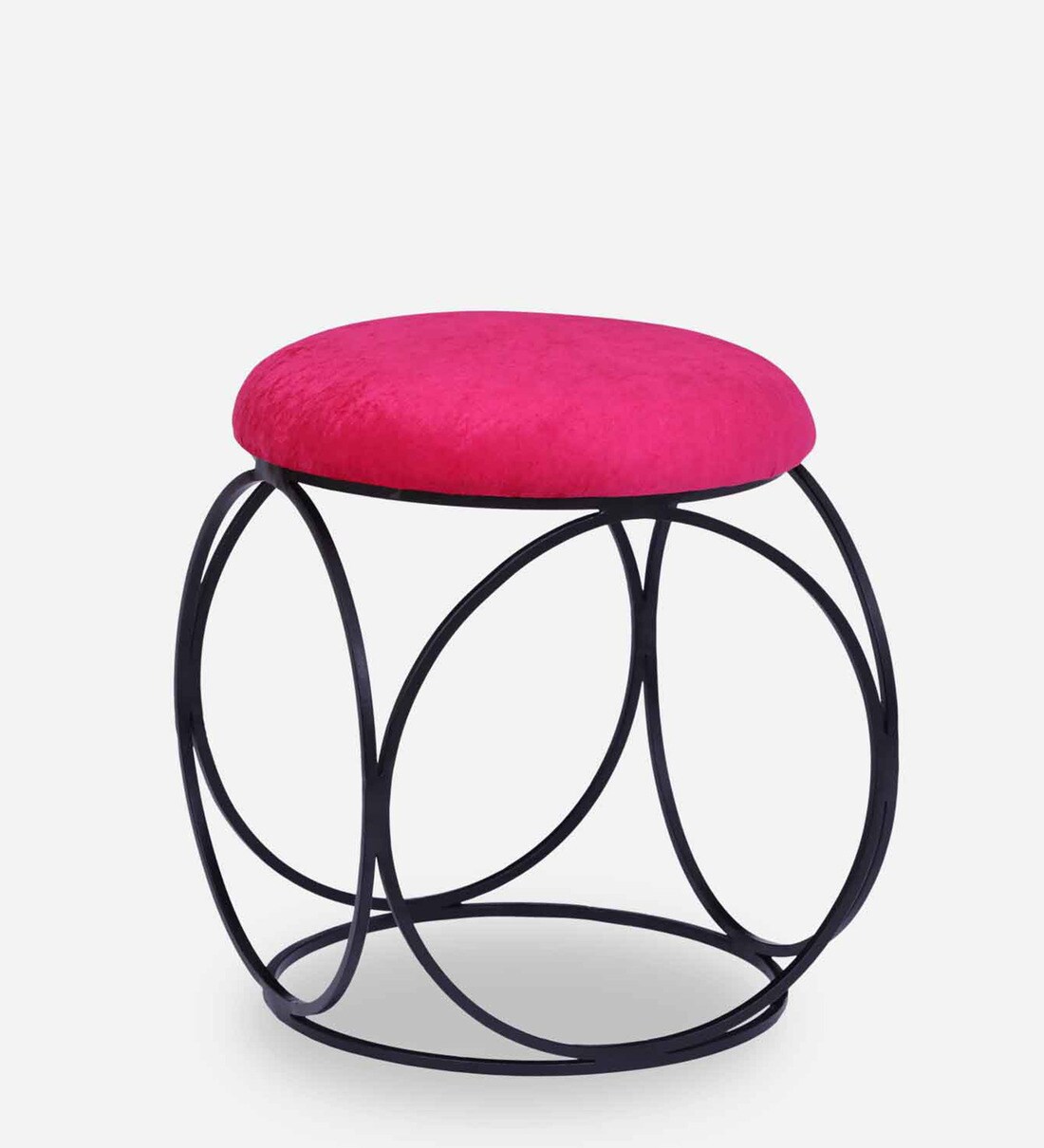 Buy Metalico Round Low Seating Stool with Fuchsia Upholstery By Bohemiana Online Industrial