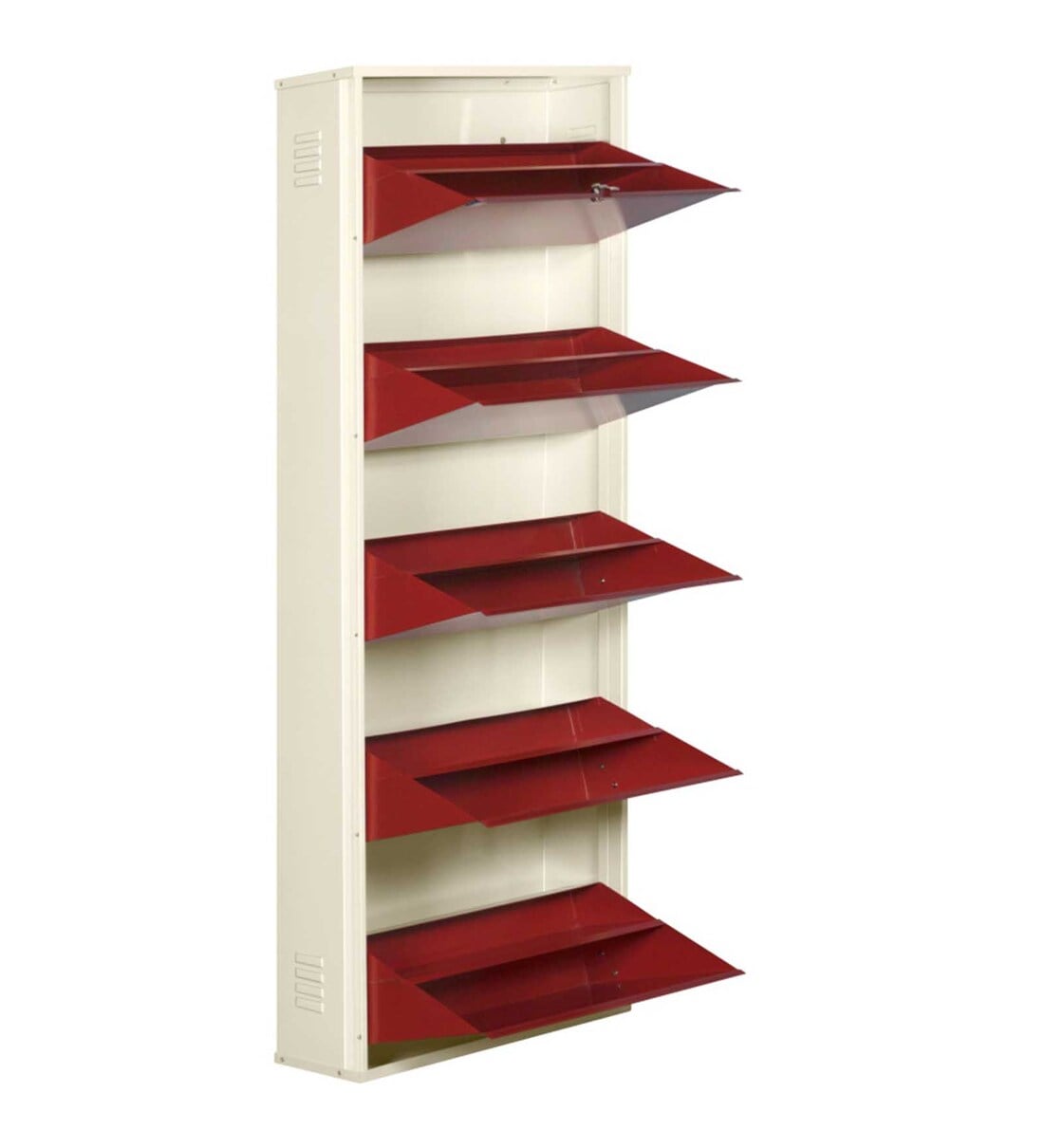 Buy Metallic Metal Tilt Out Shoe Rack in Ivory Brick Red Finish by
