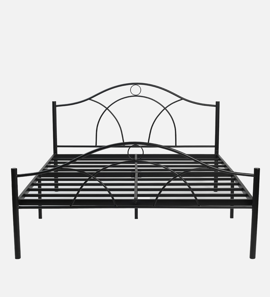 Buy Metallika Metal Queen Size Bed in Black Finish by FurnitureKraft