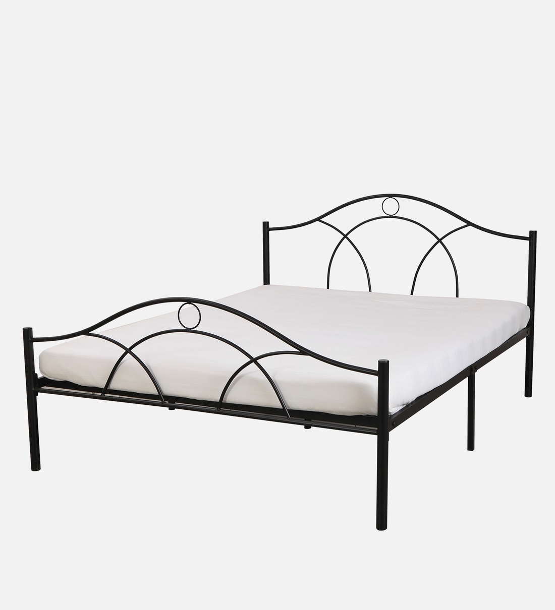 Buy Metallika Metal Queen Size Bed in Black Finish by FurnitureKraft