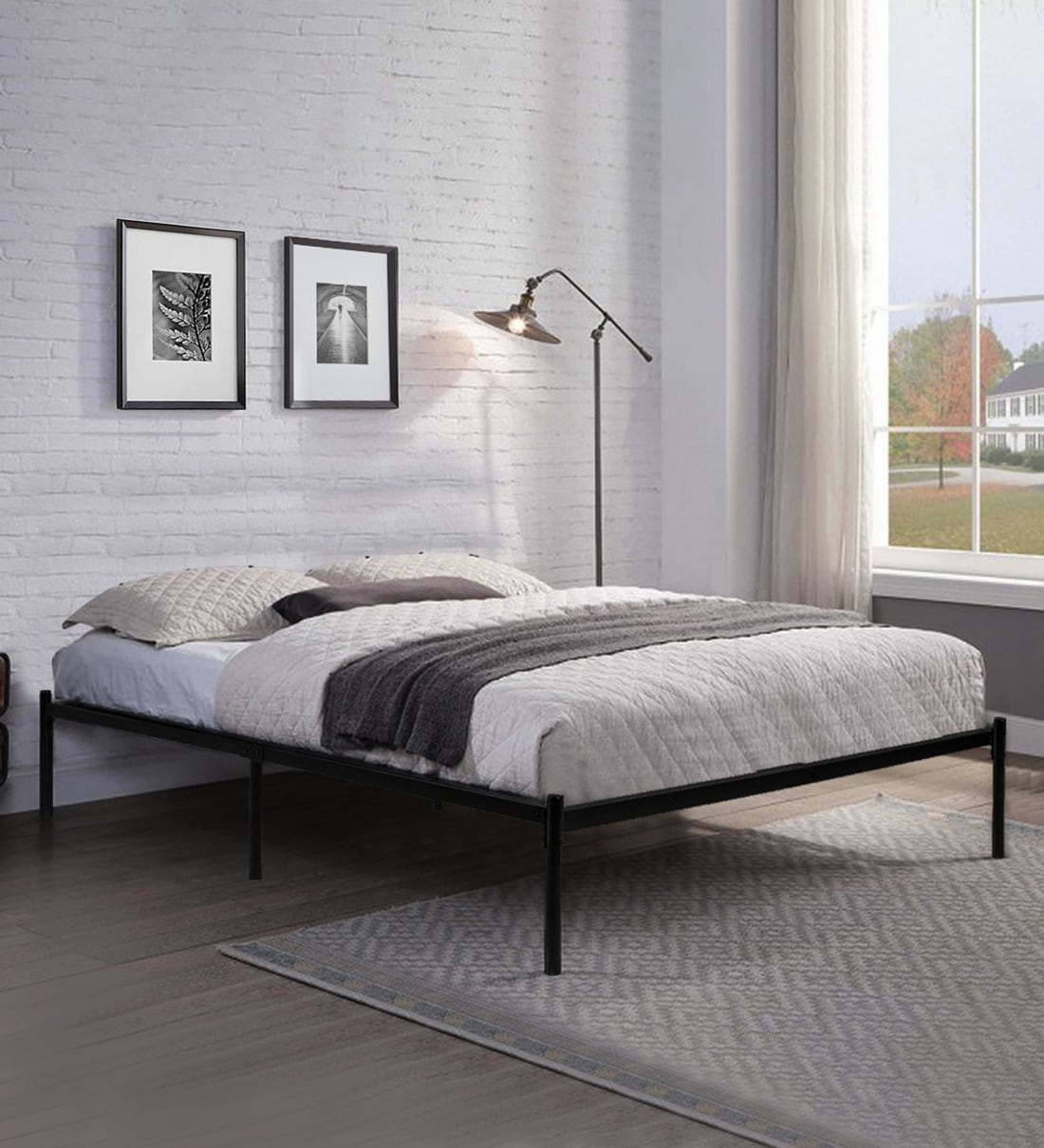 Buy Metallika Browny Queen Size Bed in Black Colour by Furniturekraft