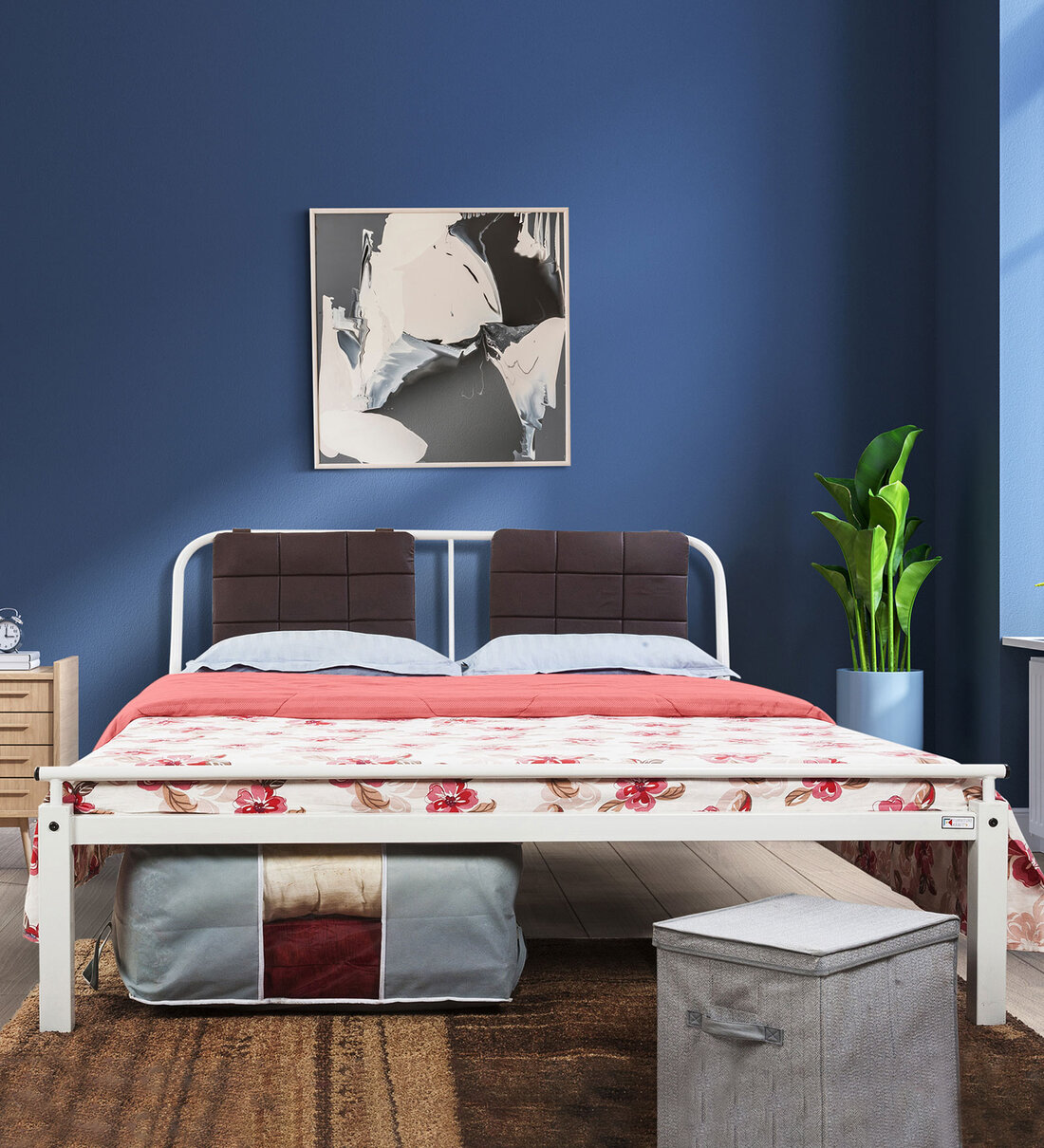 Buy Metallika Metal King Size Bed in White Finish by FurnitureKraft