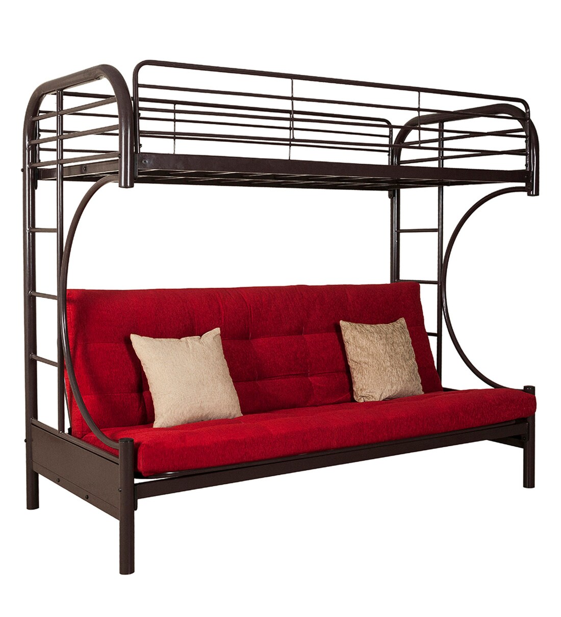 Buy Metallika Metal Bunk Bed in Brown & Red Colour by FurnitureKraft