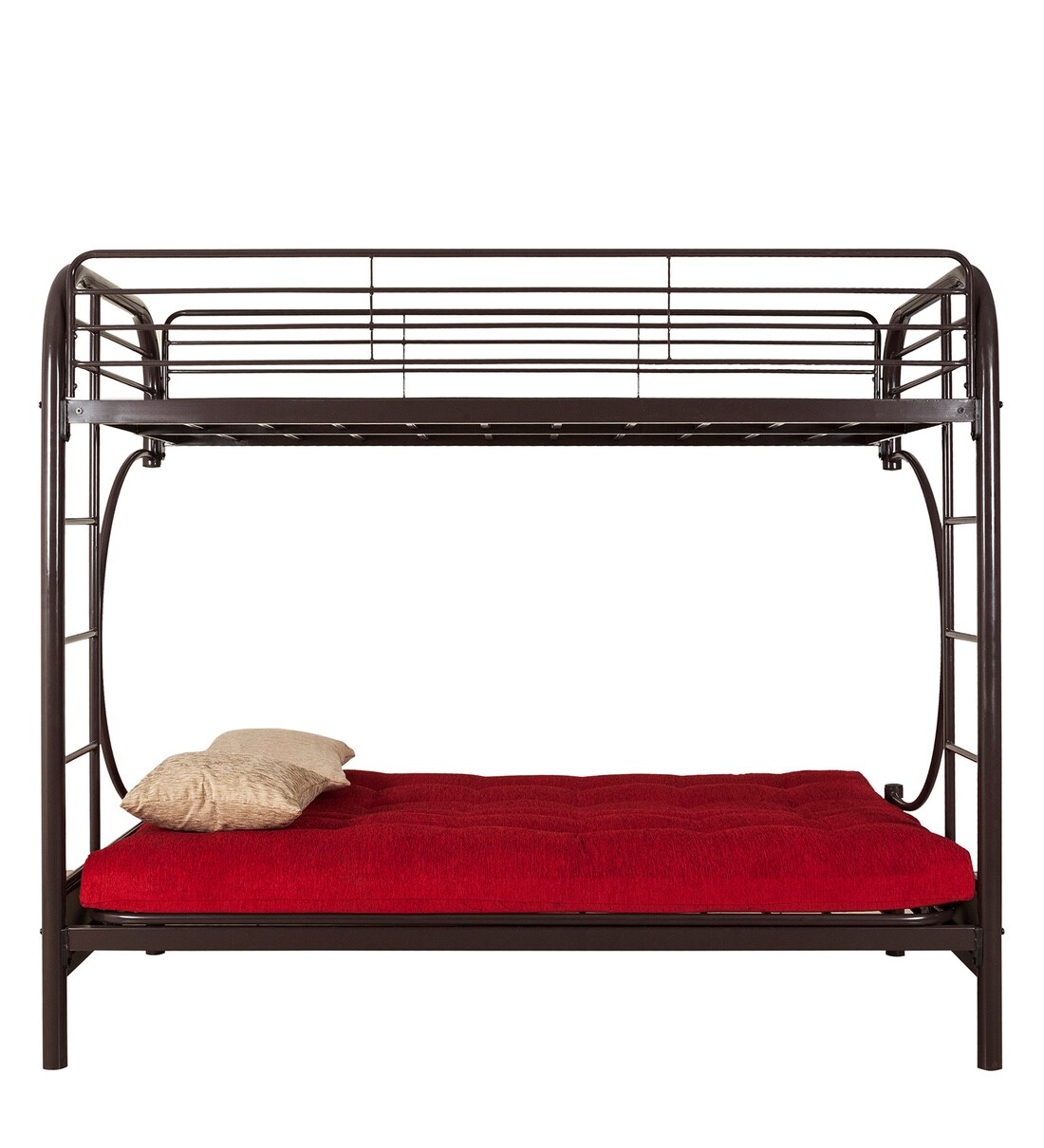 Buy Metallika Metal Bunk Bed in Brown & Red Colour by FurnitureKraft