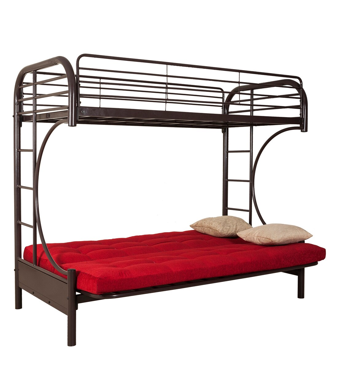Buy Metallika Metal Bunk Bed in Brown & Red Colour by FurnitureKraft