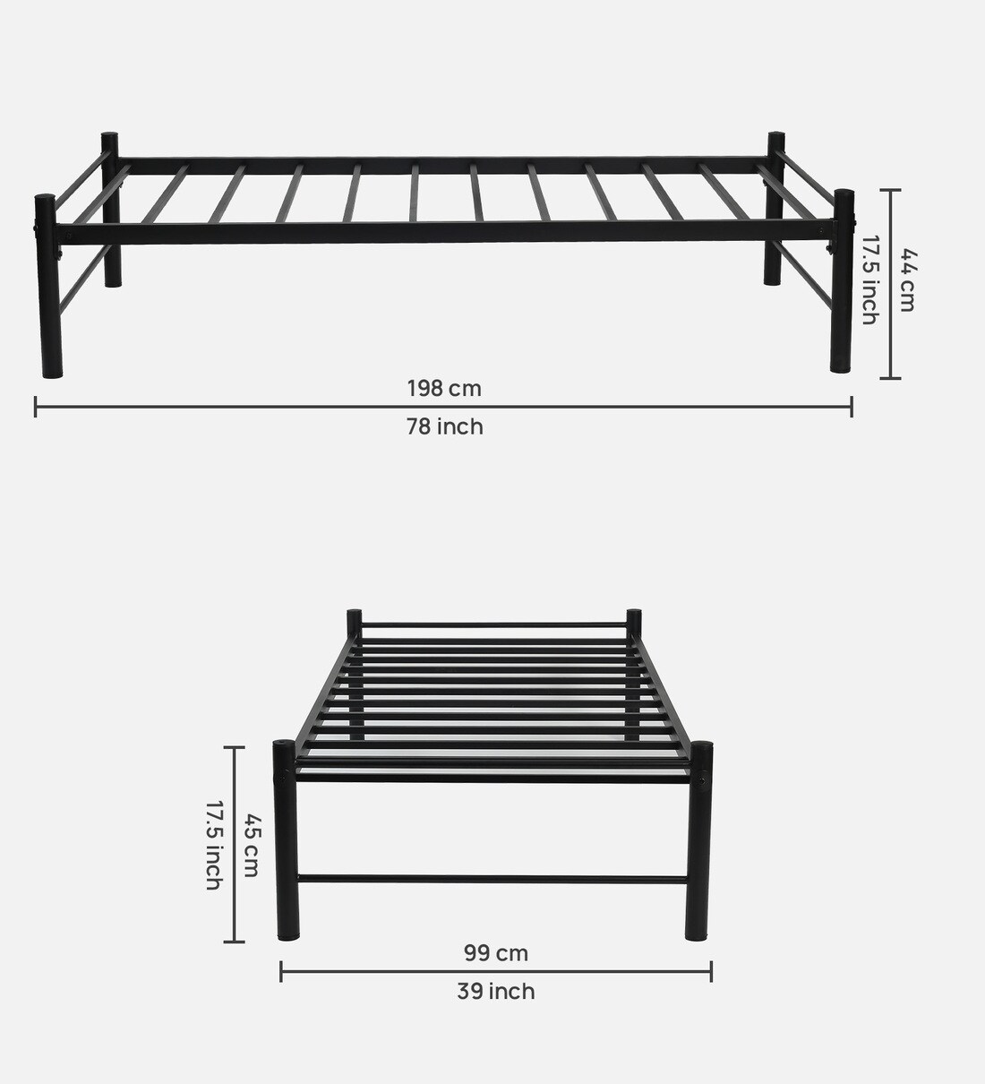 Buy Metallika Simple Metal Single Bed in Black Finish by FurnitureKraft
