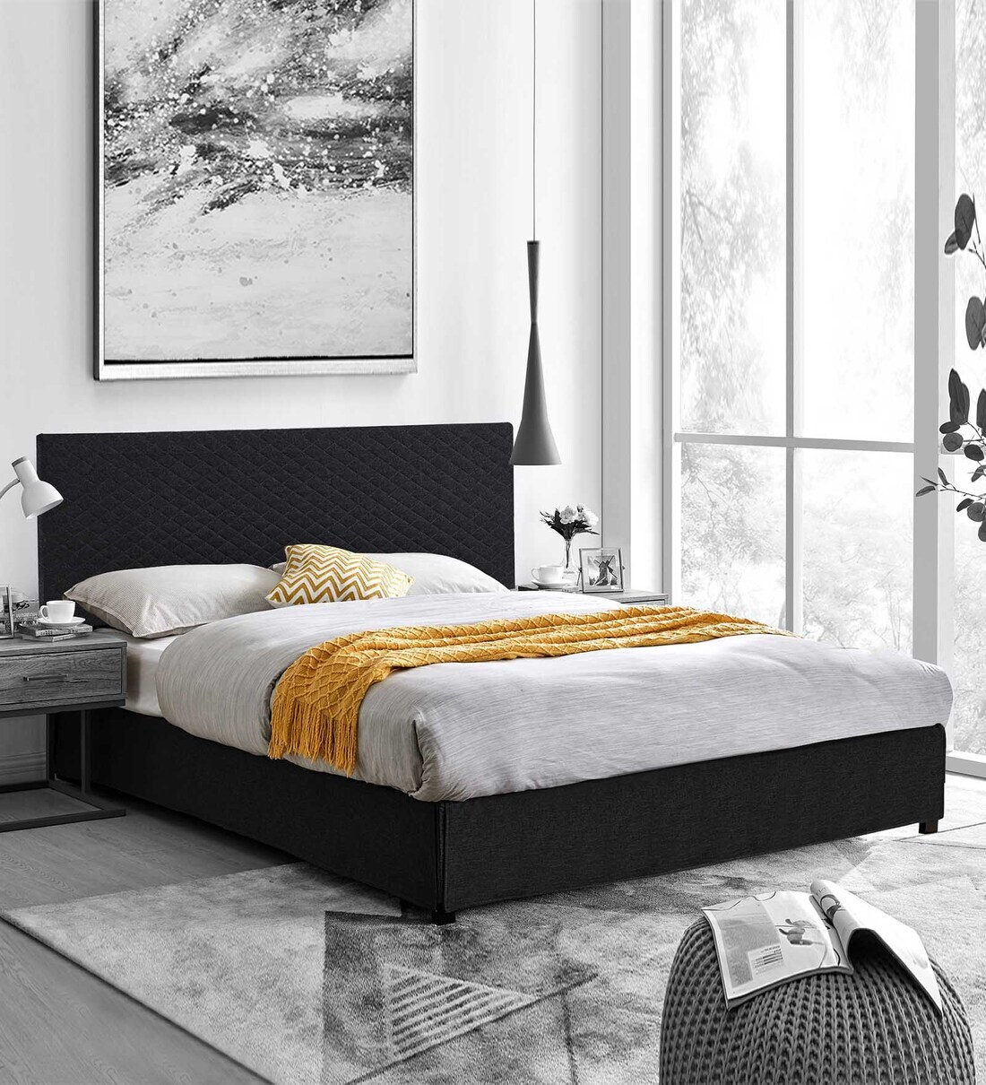Buy Metro King Size Upholstered Bed in Black Colour at 100 OFF by