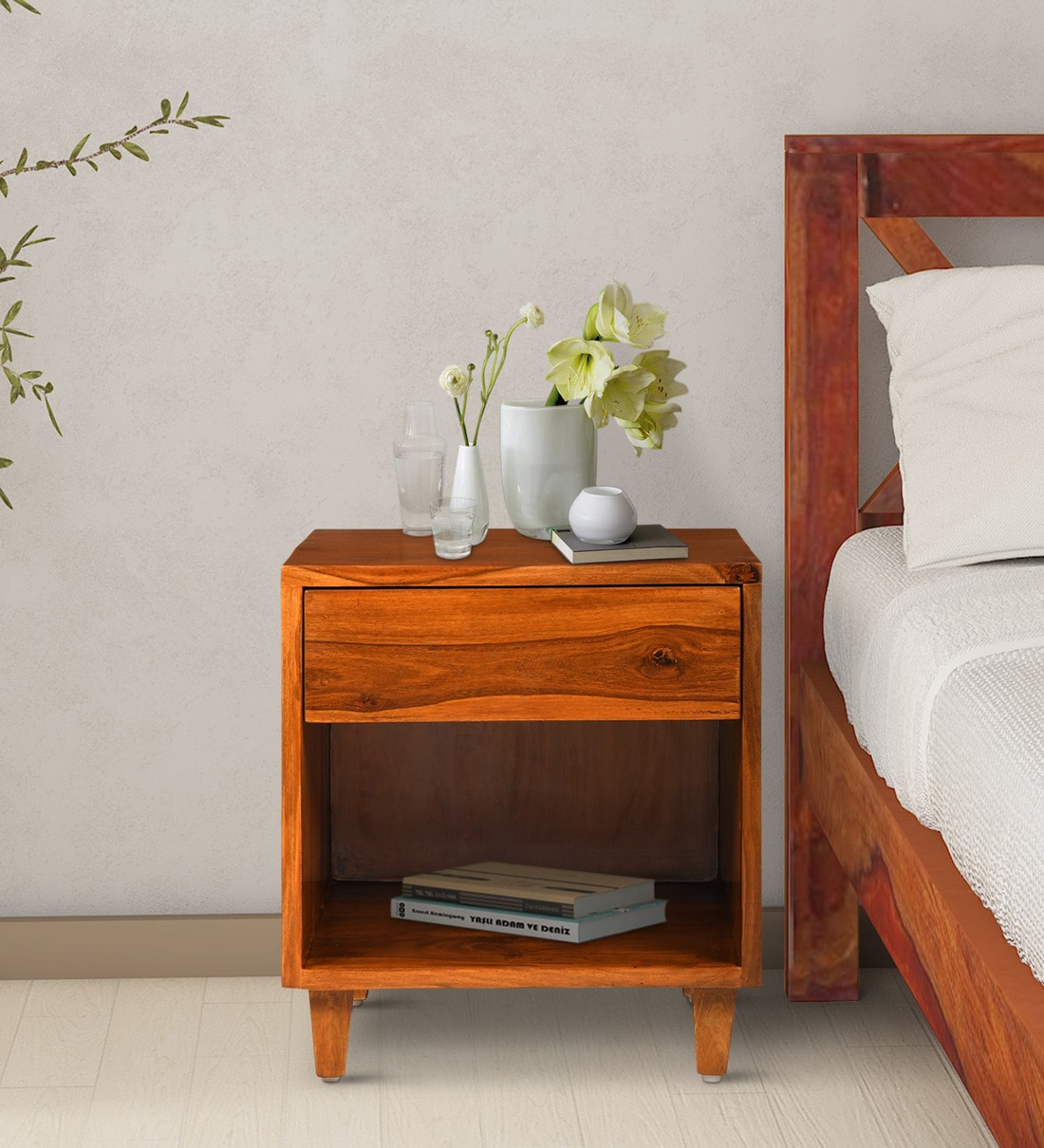 Buy Mezoma Sheesham Wood Bedside Table In Natural Finish at 100 OFF by