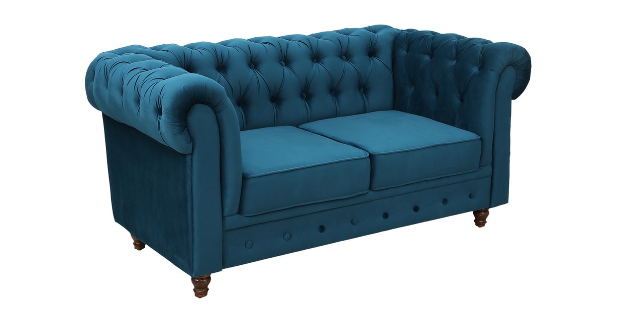 Buy Cheshire Velvet Fabric 2 Seater Sofa In Teal Blue Colour By
