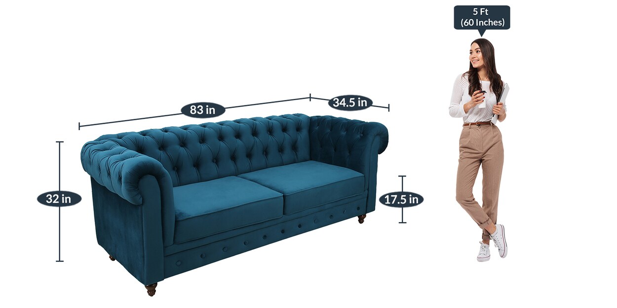 Buy Cheshire Velvet Seater Sofa In Teal Blue Colour at 5% OFF by