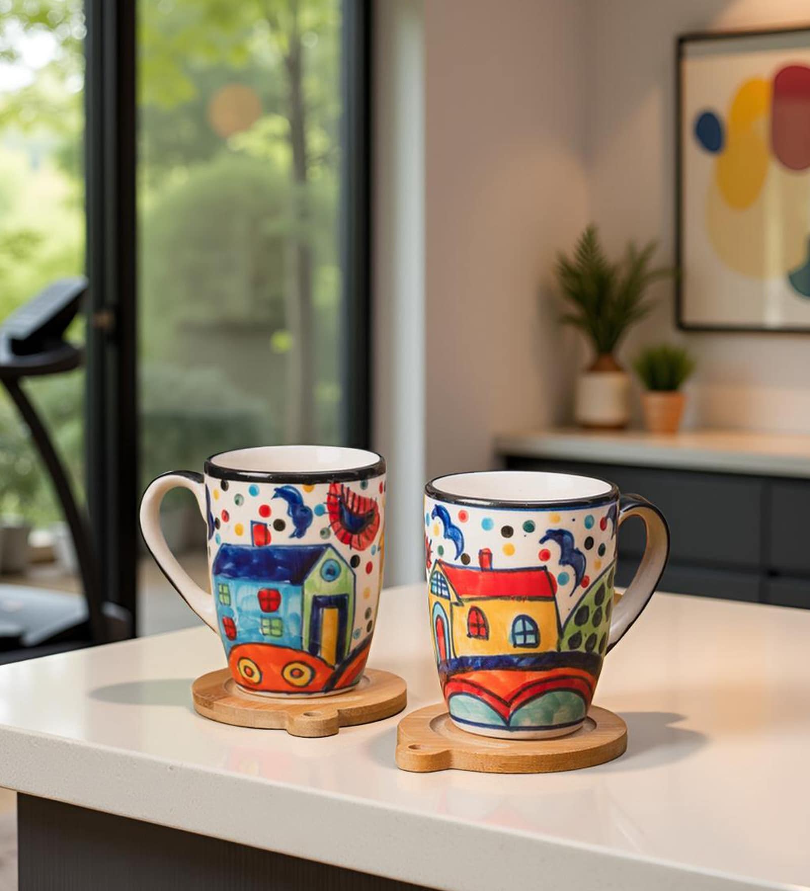 Meadow Morning Coffee Mug Set of 2 (275 ML Each) Microwave Safe Coffee Mug