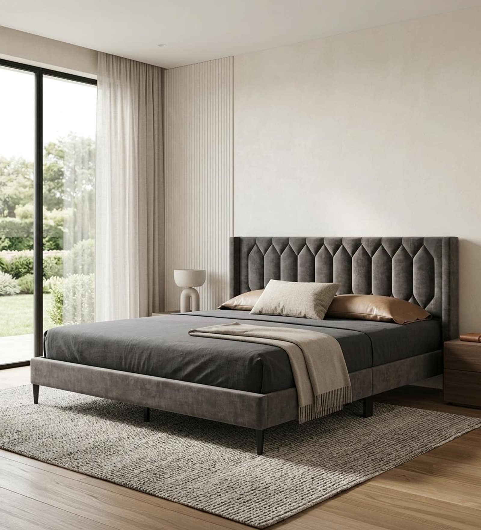 Mason Upholstered Queen Size Bed In Grey Colour