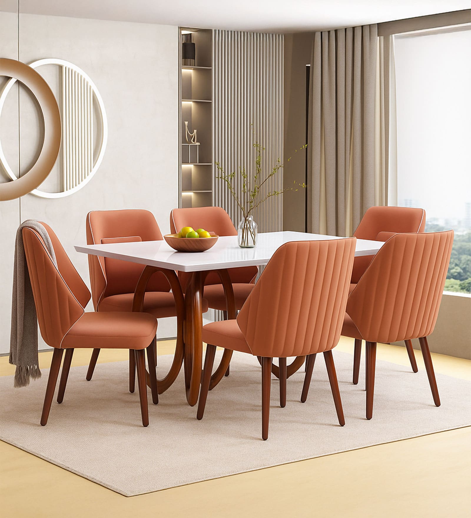 Meadowbrook Marble Top 6 Seater Dining Set In Textured White Color