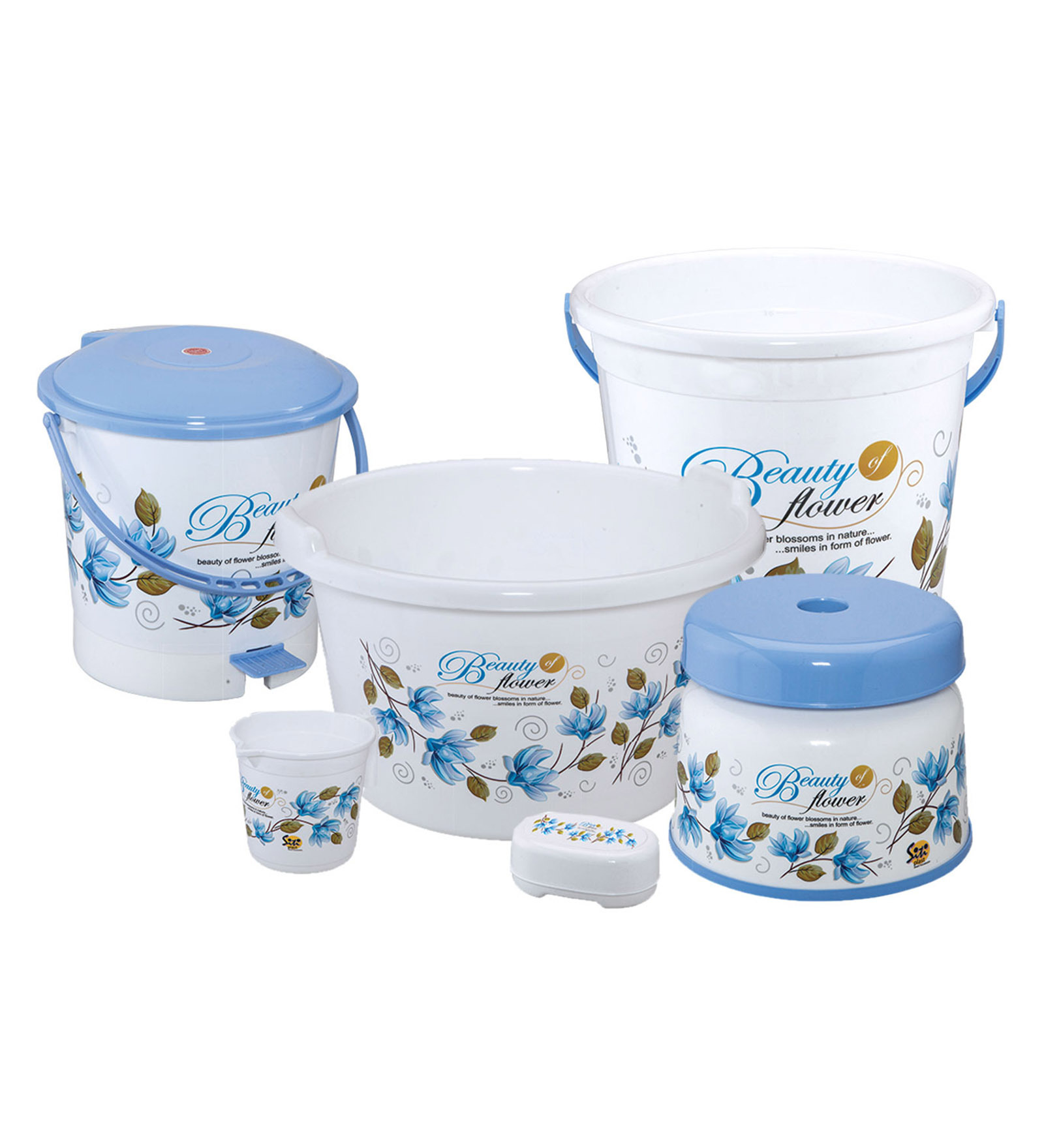 Plastic 6 Pcs Bucket Set in Blue & White