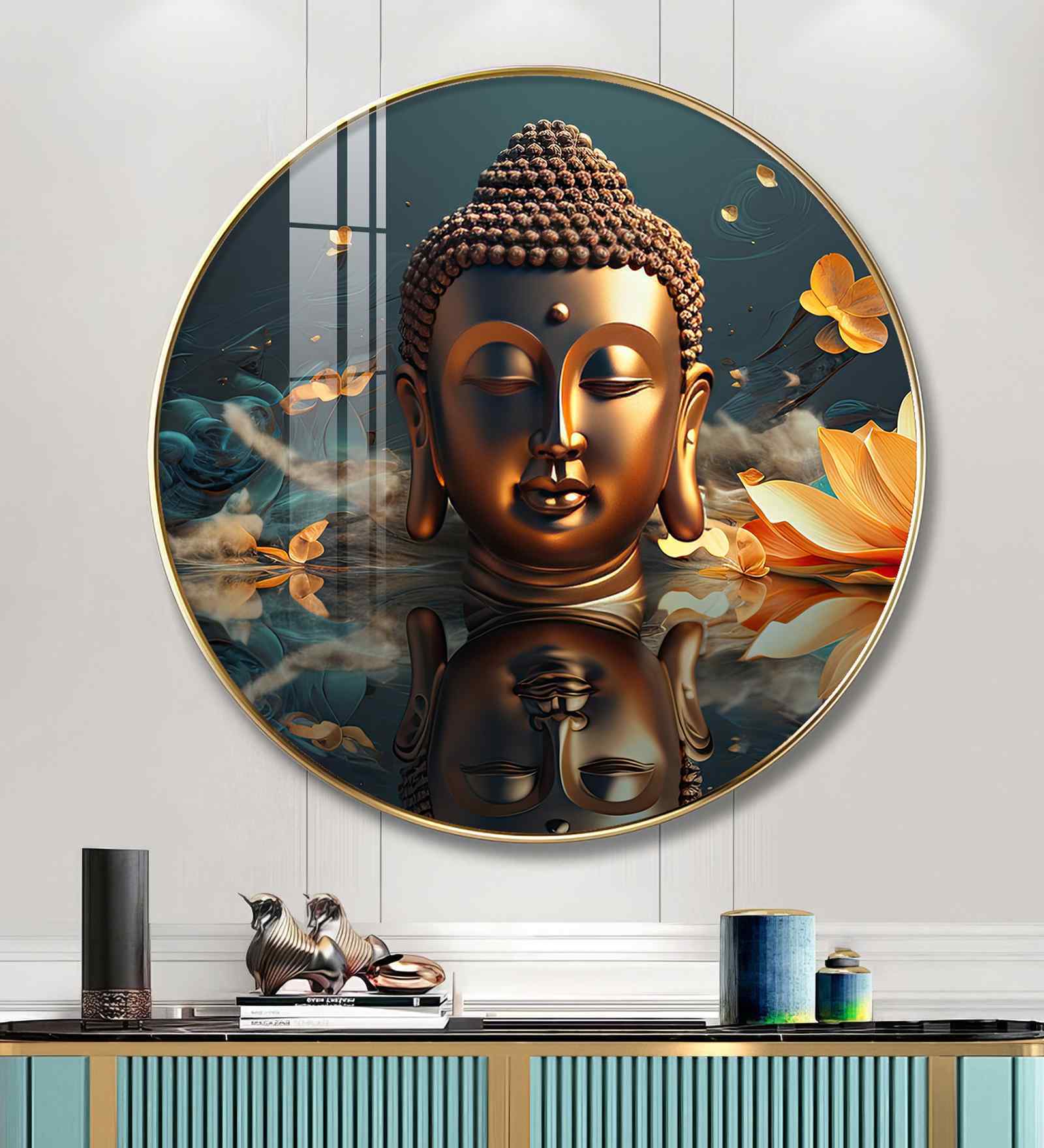 Mediating Buddha Blessing Acrylic Round Wall Art