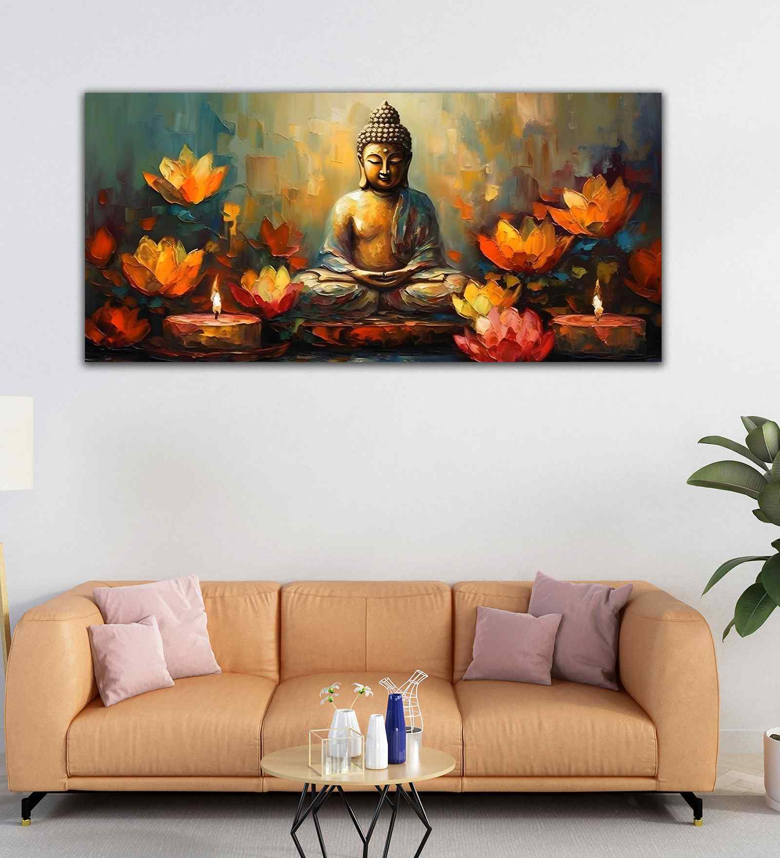 Meditating Buddha With Lotus Flower Canvas Wall Painting
