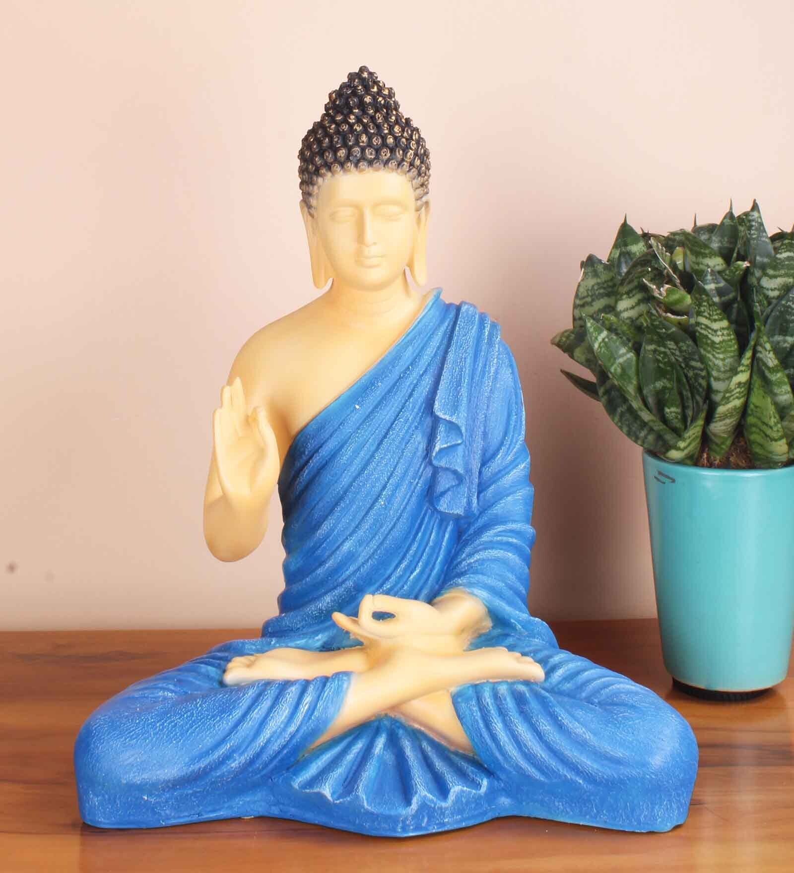 Meditating Budhha Blue Resin Idol