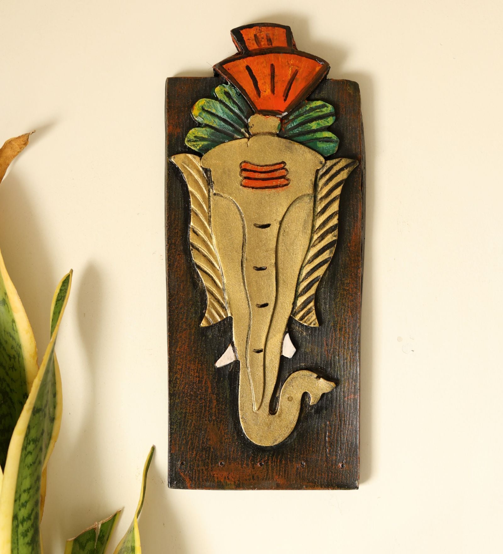 Meditating Ganesha Fiber Wooden Wall Art