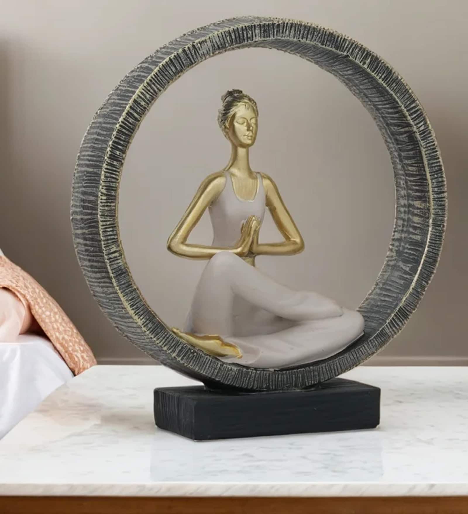 Meditation Yoga Figurine | Resin Material | On Base used Felt for Grip and Table Protect | Ideal for Table Decor and Shelves Showpiece