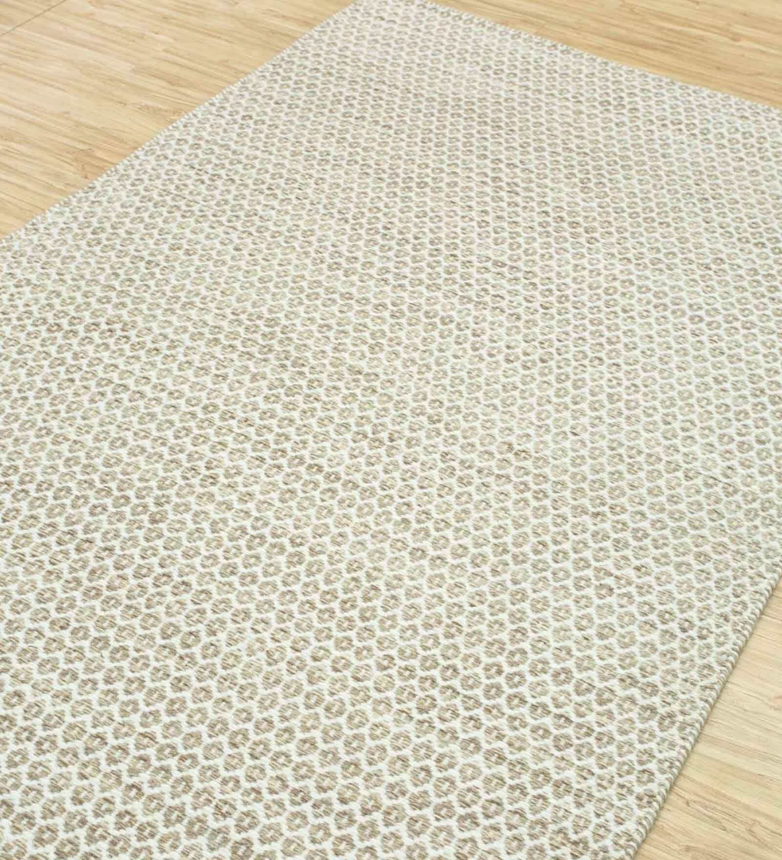 Brown Geometric Wool 8 ft x 10 ft Flat Weave Carpet