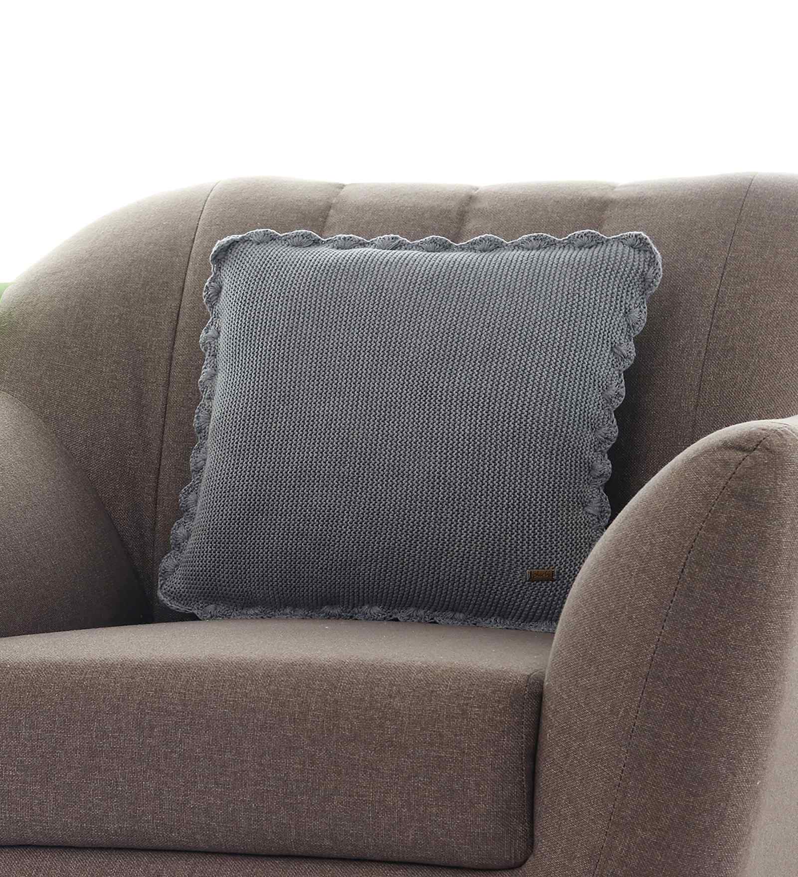 Medium Grey Melange 100% Cotton Transfer 16X16 Inches Knitted Cushion Cover