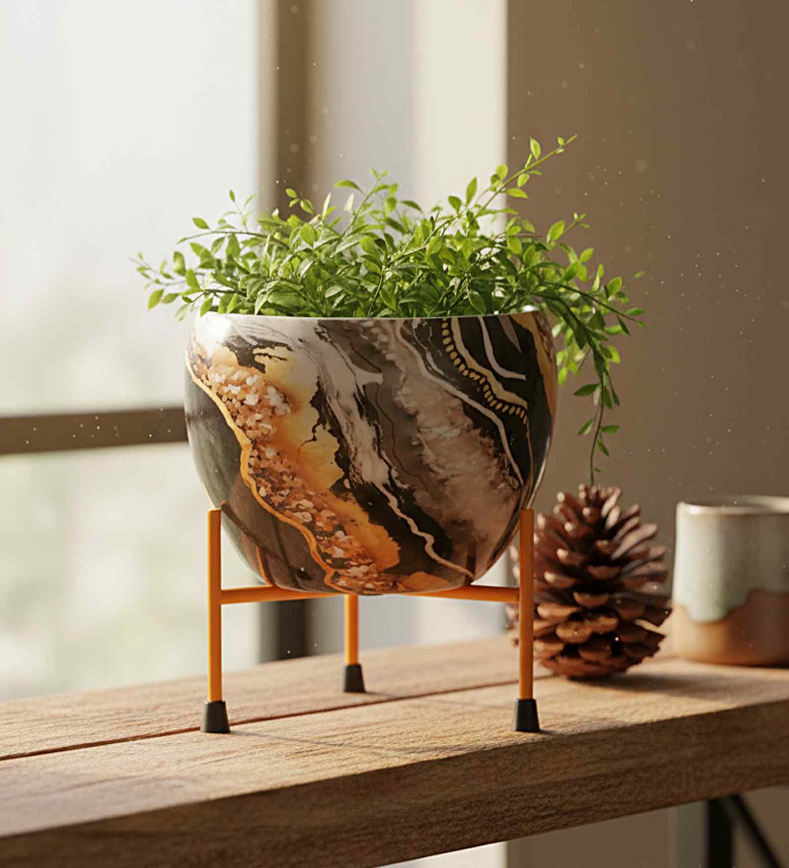 Meena Metal Pot for Indoor Plants with Stand