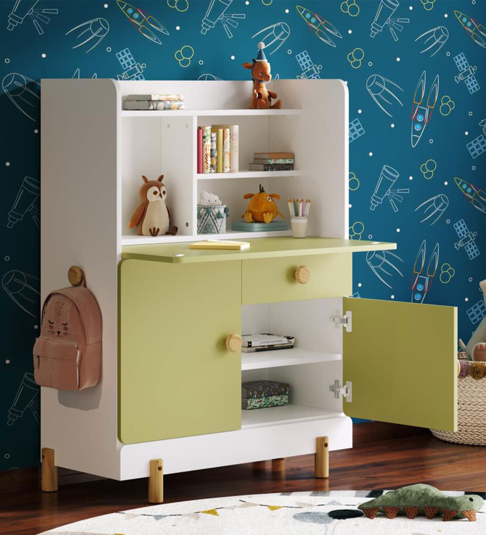 Meg Study Table In Forsty White & Mellow Green Finish