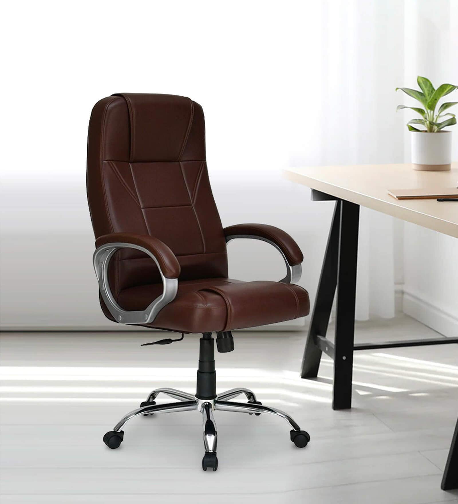 Mega leatherette Executive Office Chair in Brown Finish