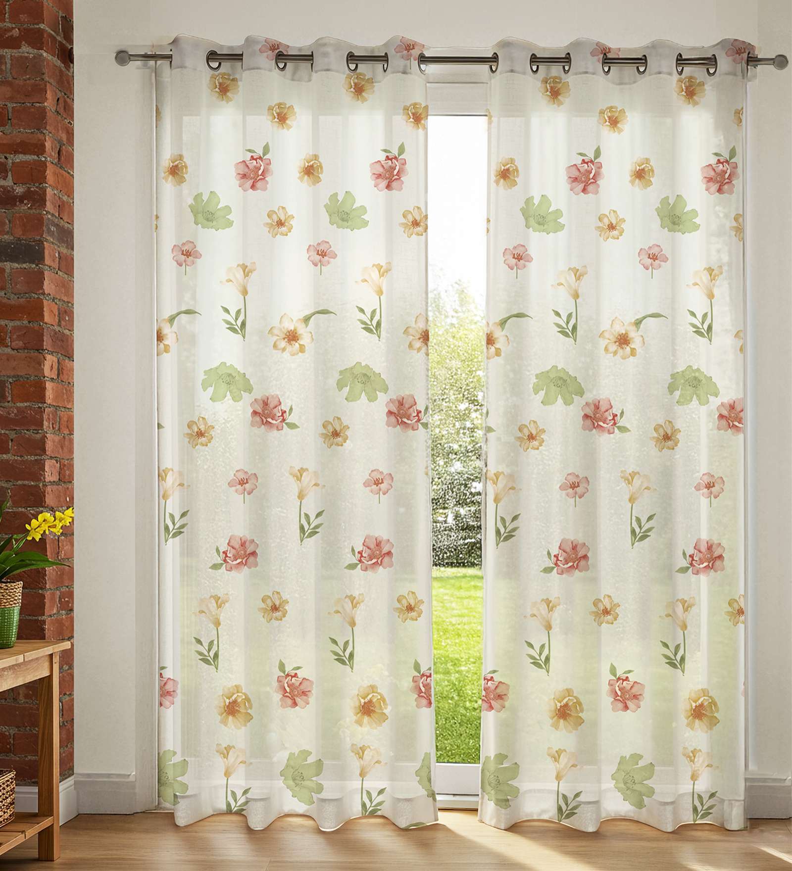 Mehek Floral Polyester Curtains for Window Pack of 2