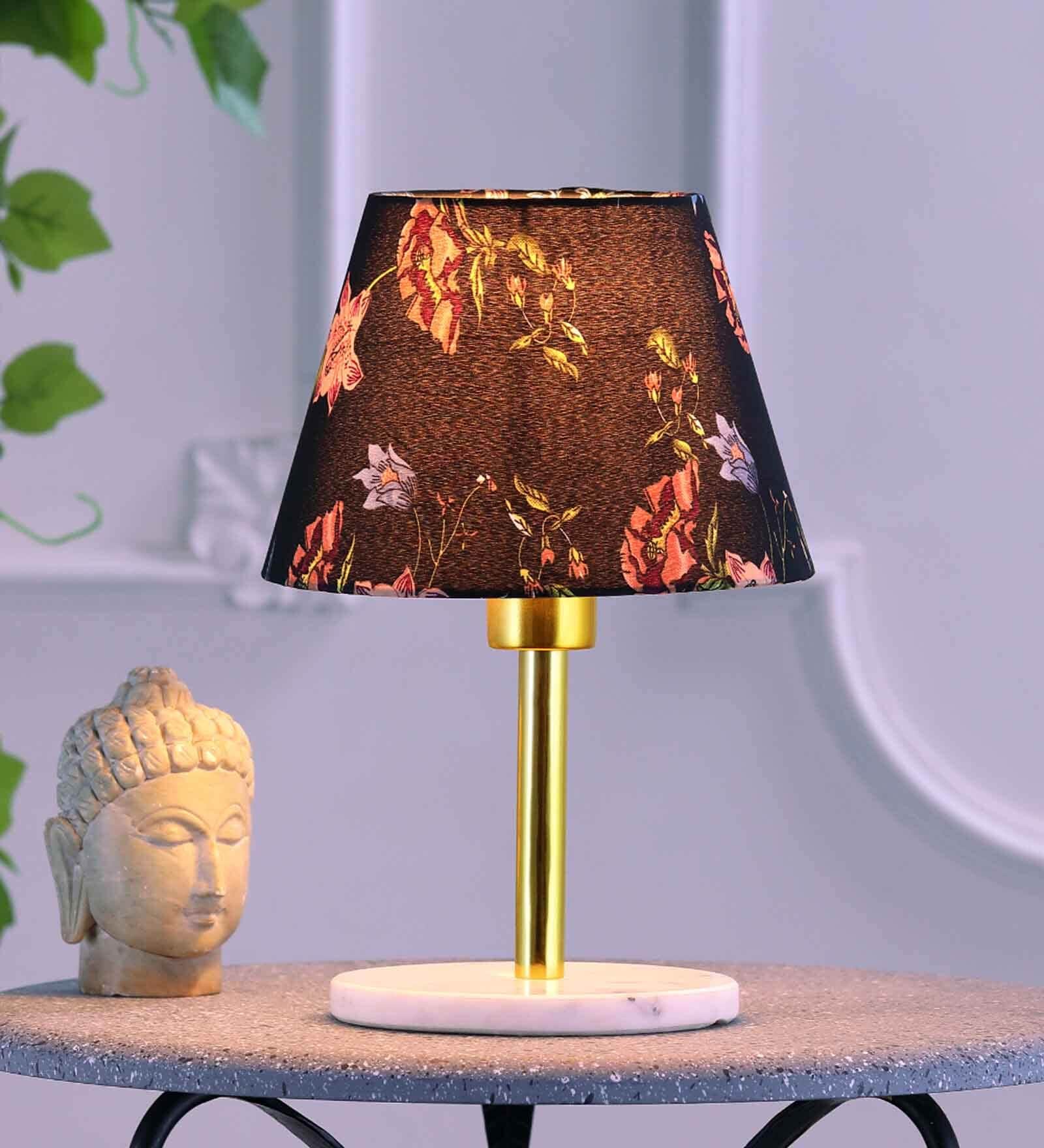 Mehtap Iron Table Lamp with Cotton Fabric Lampshade (Gold & White)