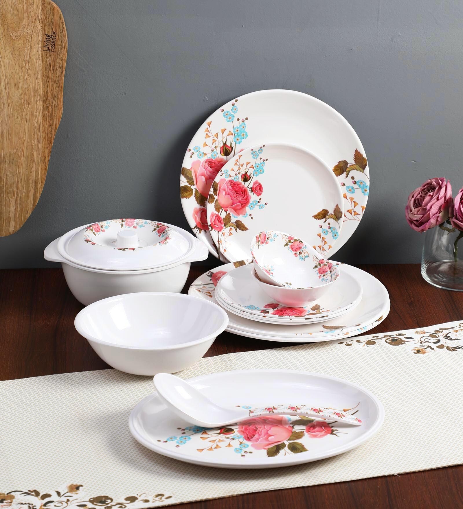 Buy White Colour Multi Flower Print Melamine Dinner Set 33 Pieces By Cdi Online Melamine