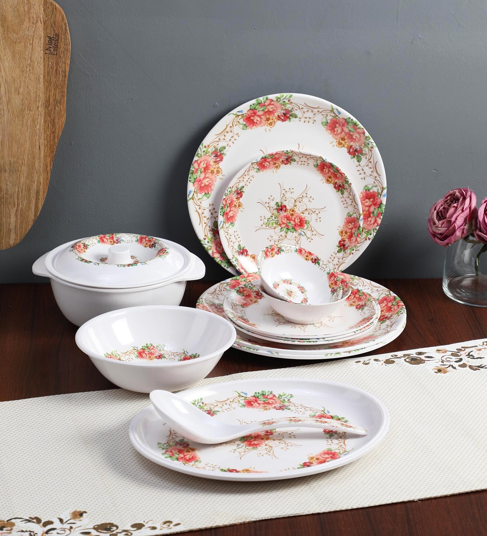 Buy Flaura 33 Pcs White & Orange Melamine Dinnerware Set at 8 OFF by