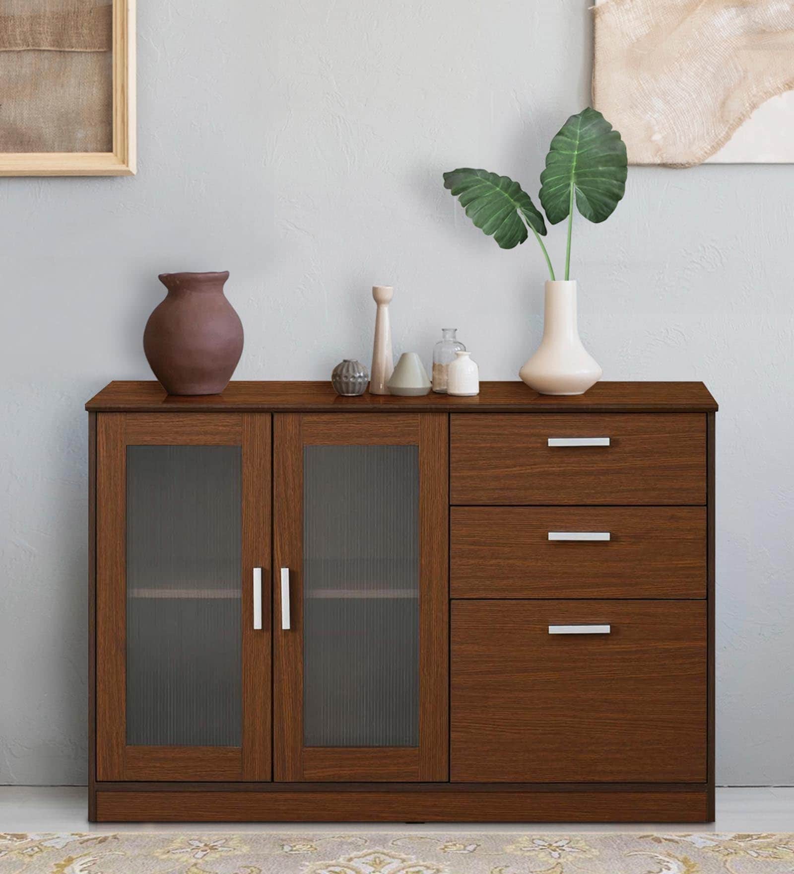 Meliff Crockery Unit in  Walnut Finish with Shelves
