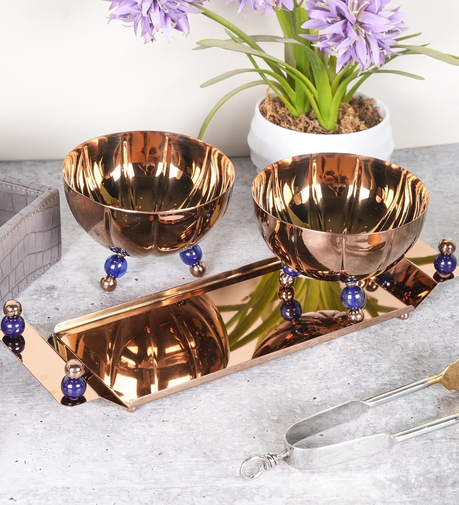 Rose Gold Melon Nut Bowl Set Of 3