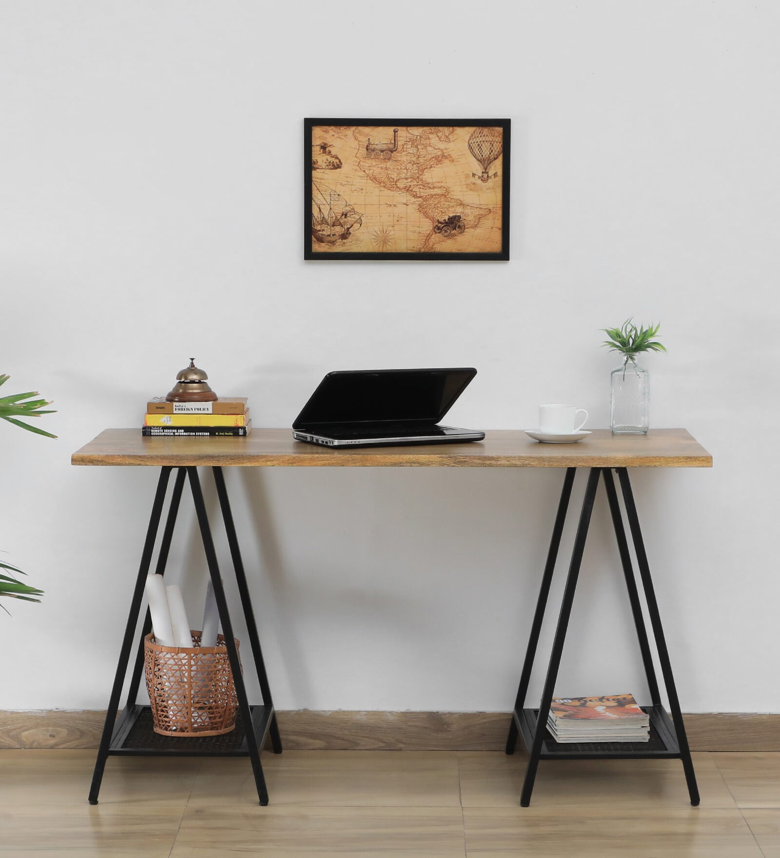 Melvin Solid Wood Writing Table In Black & Scratch Resistant Natural Finish