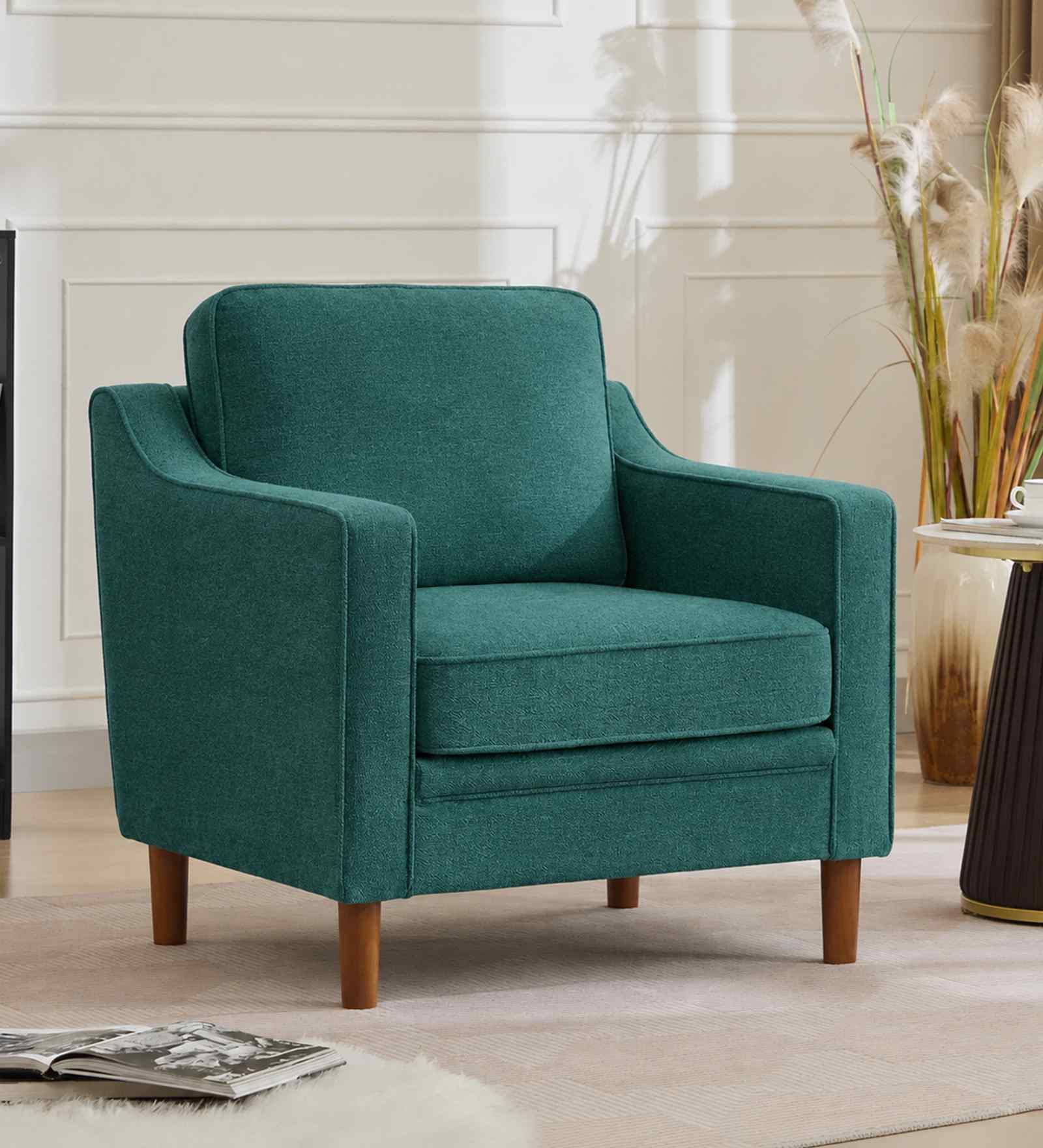 Menta Boucle Fabric Lounge Chair In Green Colour