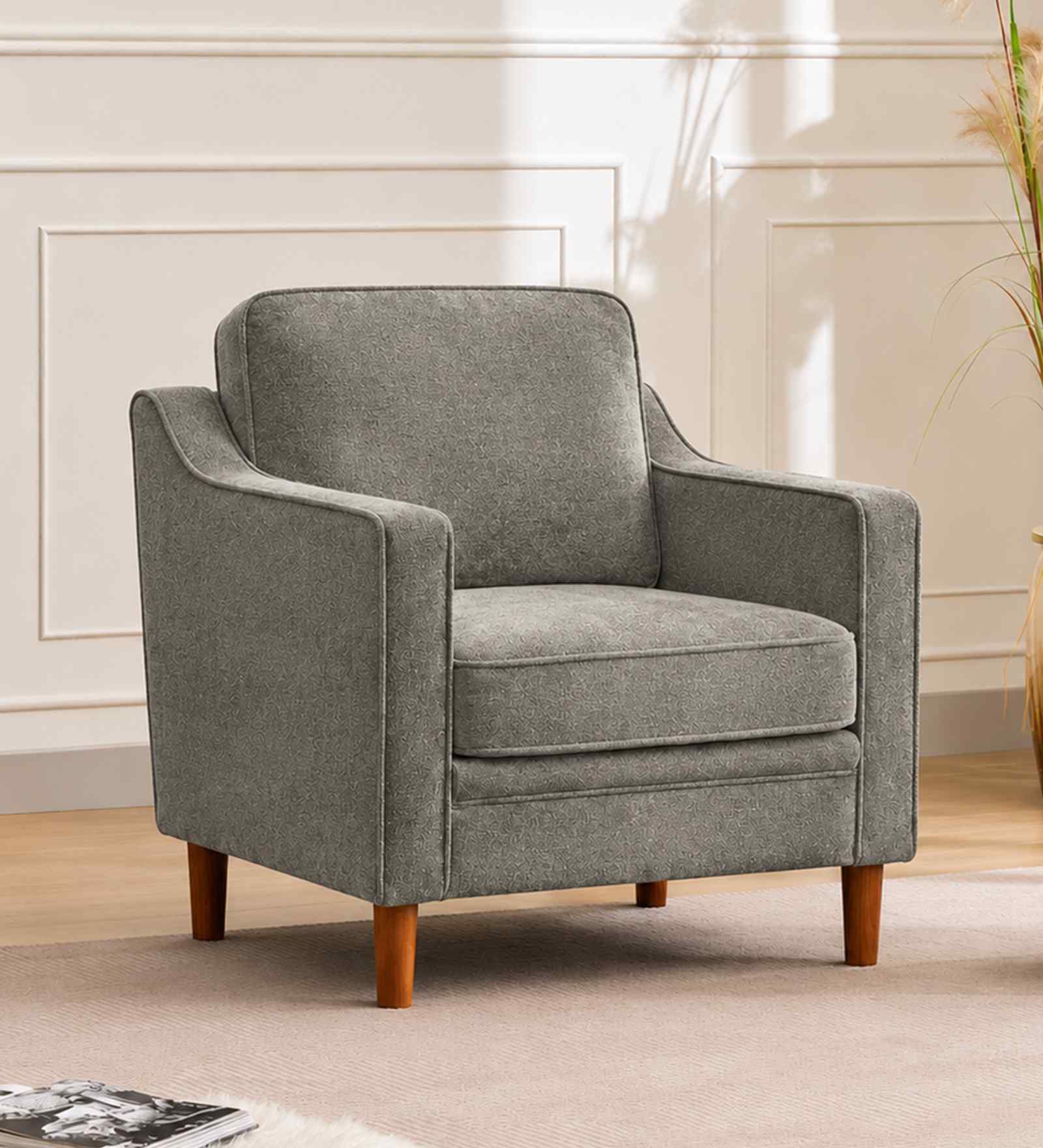 Menta Boucle Fabric Lounge Chair In Grey Colour