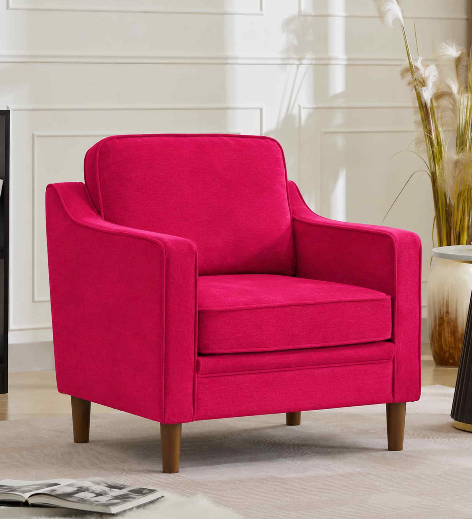 Menta Boucle Fabric Lounge Chair In Red Colour